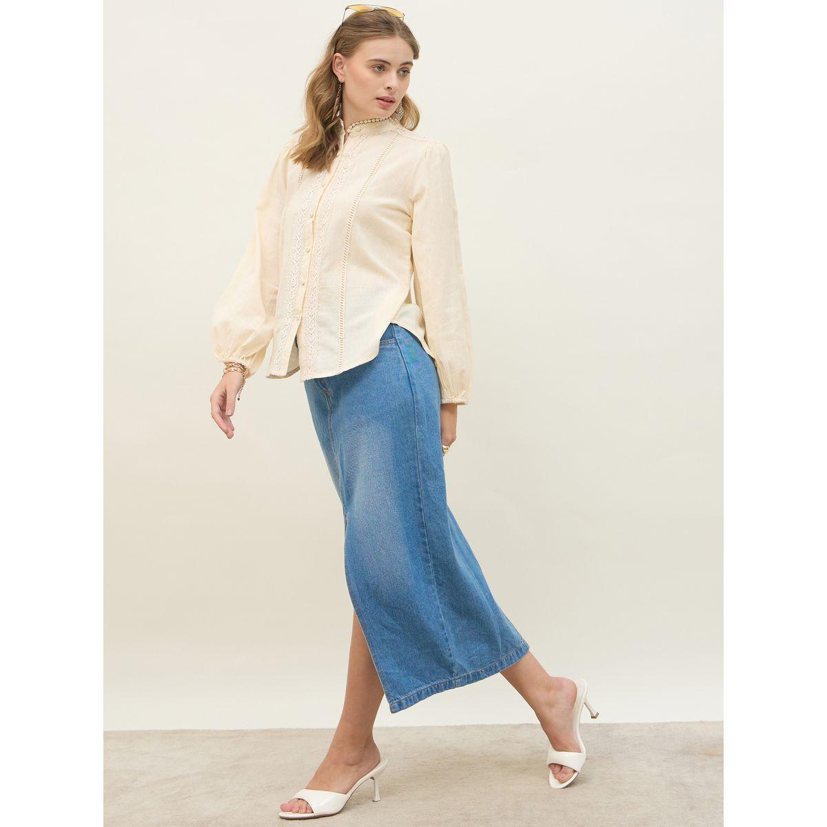 بلوزة بياقة ماندارين وتفاصيل دانتيل مع أزرار-women-clothing-shirtsandblouses-blouses-image-1