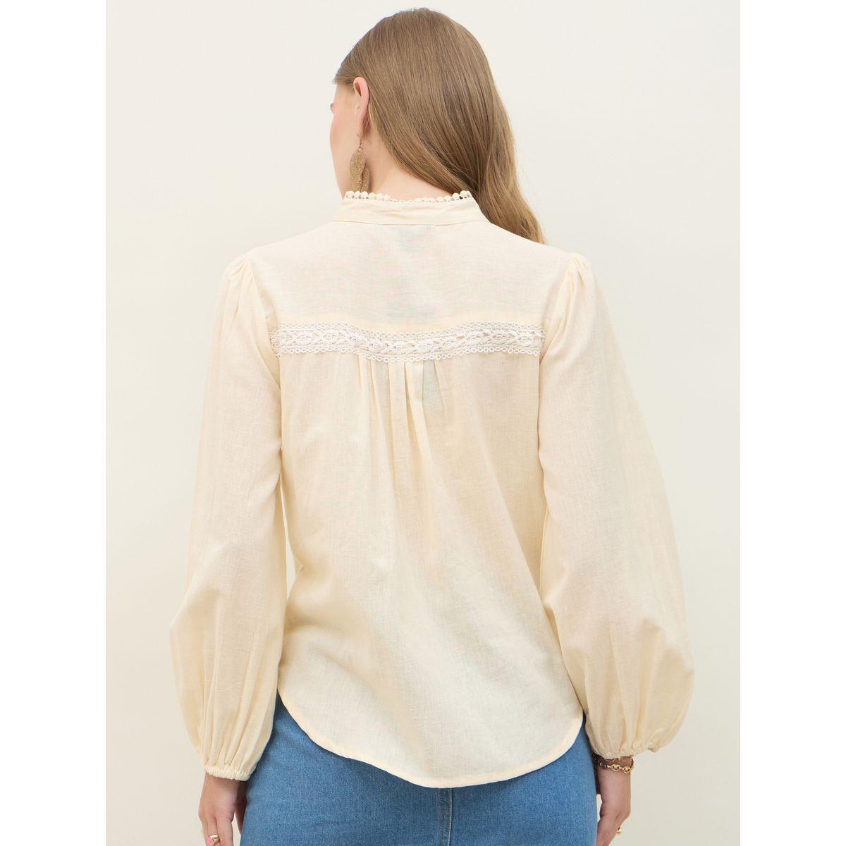 Styli Mandarin Collar Buttoned Lace Insert Top-women-clothing-shirtsandblouses-blouses-image-5