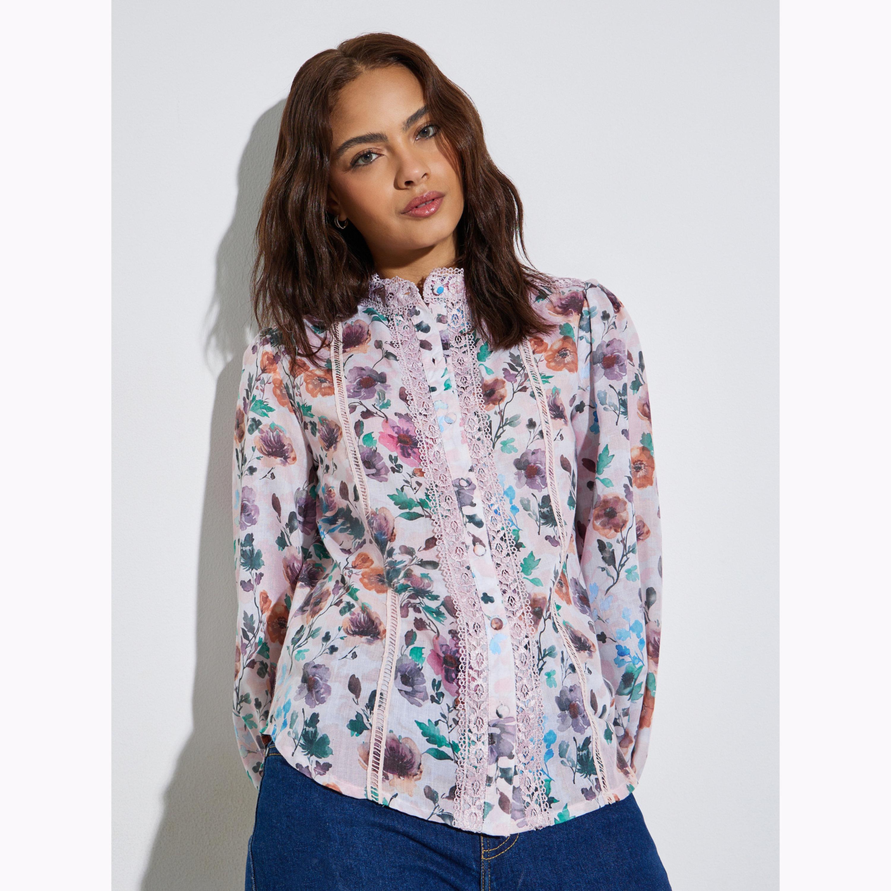 بلوزة بطبعة زهور وحواف دانتيل-women-clothing-shirtsandblouses-shirts-image-1