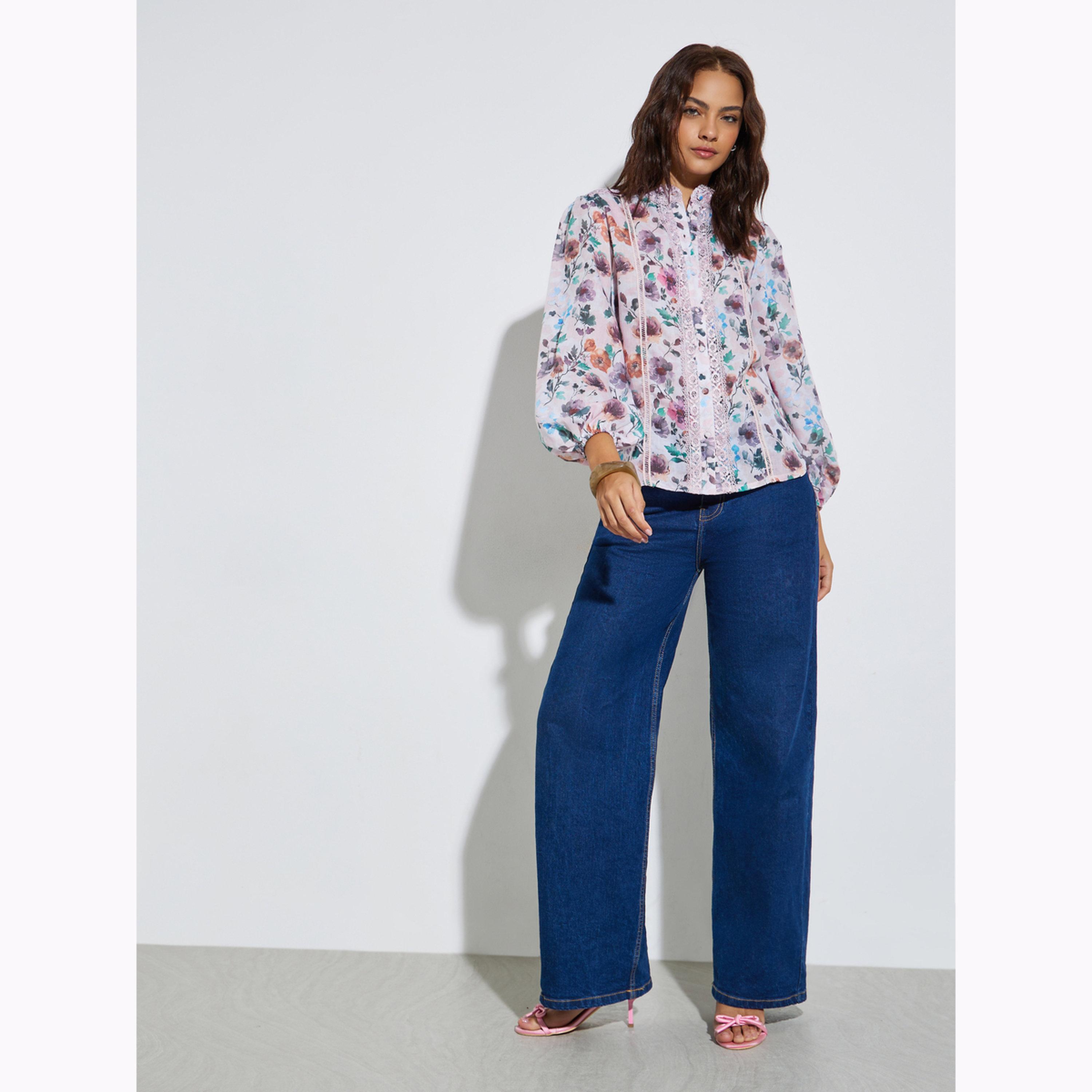 بلوزة بطبعة زهور وحواف دانتيل-women-clothing-shirtsandblouses-shirts-image-2