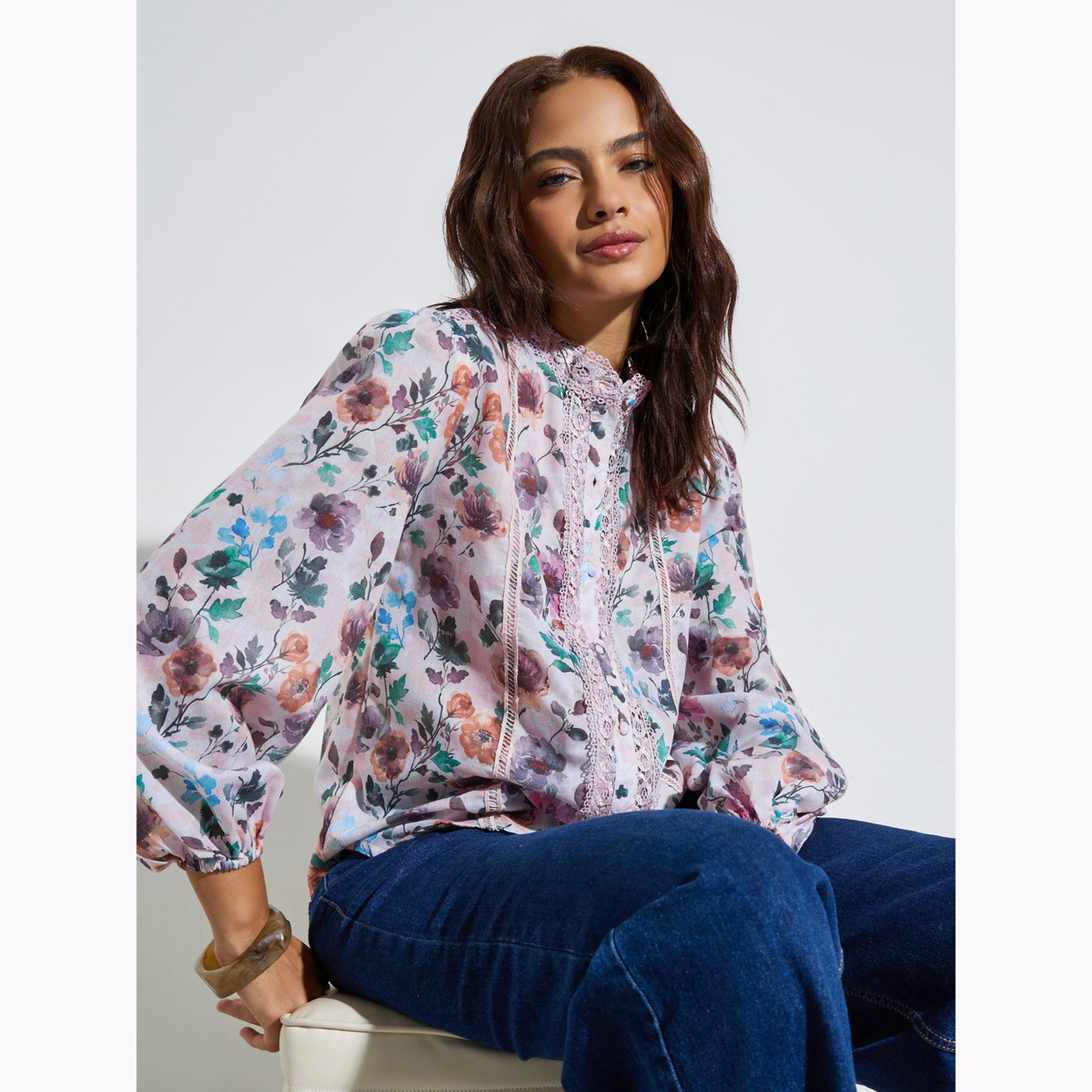 Styli Floral Print Blouse with Lace Trim-women-clothing-shirtsandblouses-shirts-image-3