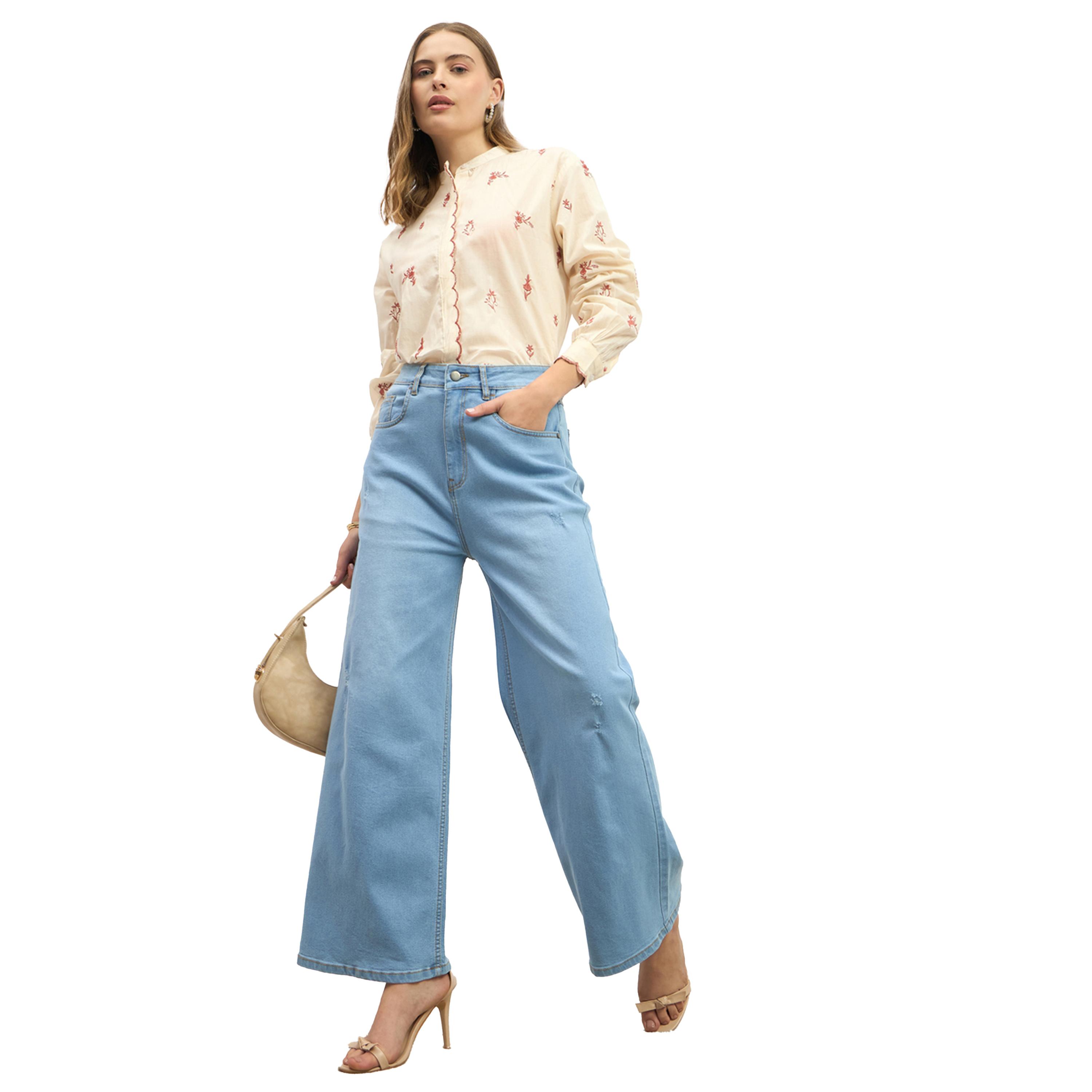Styli Embroidered Scalloped Detail Mandarin Collar Top-women-clothing-shirtsandblouses-blouses-image-1