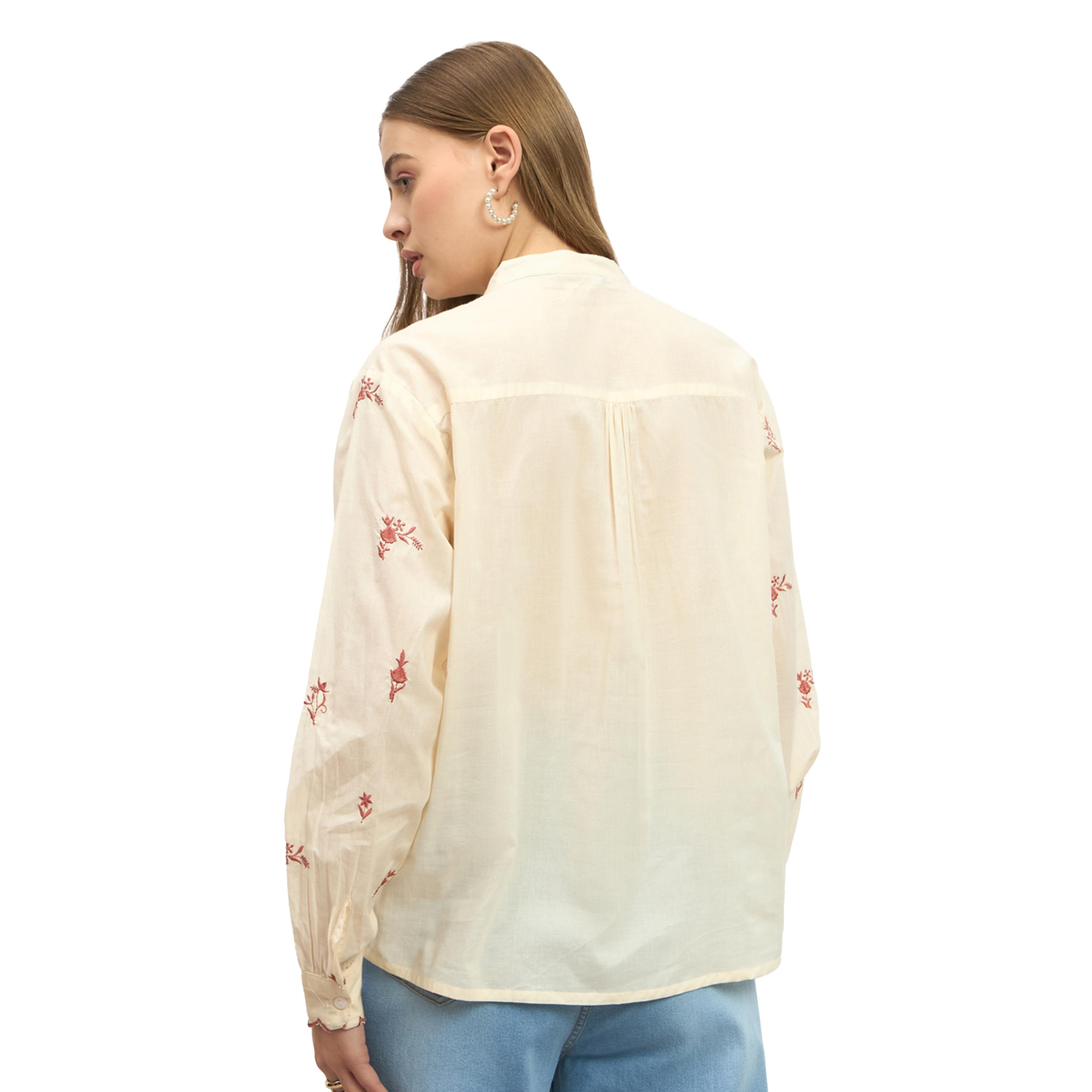 Styli Embroidered Scalloped Detail Mandarin Collar Top-women-clothing-shirtsandblouses-blouses-image-5