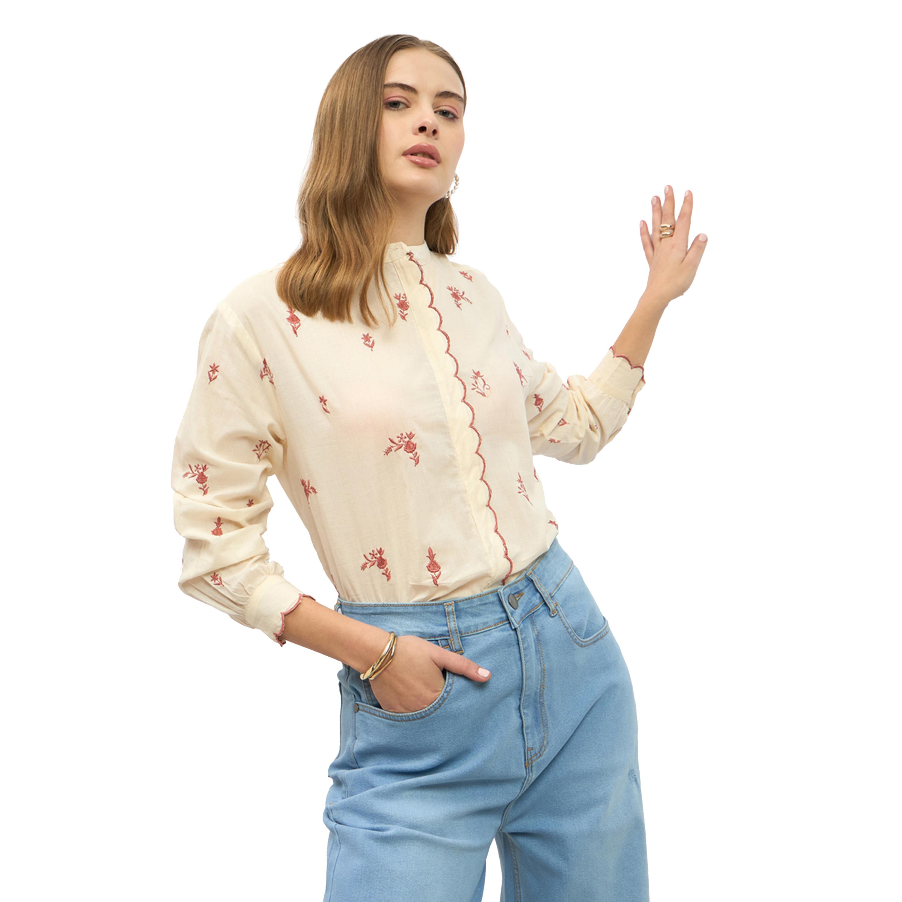 ستايلي - بلوزة مطرزة بتفاصيل صدفية وياقة ماندرين-women-clothing-shirtsandblouses-blouses-image-6