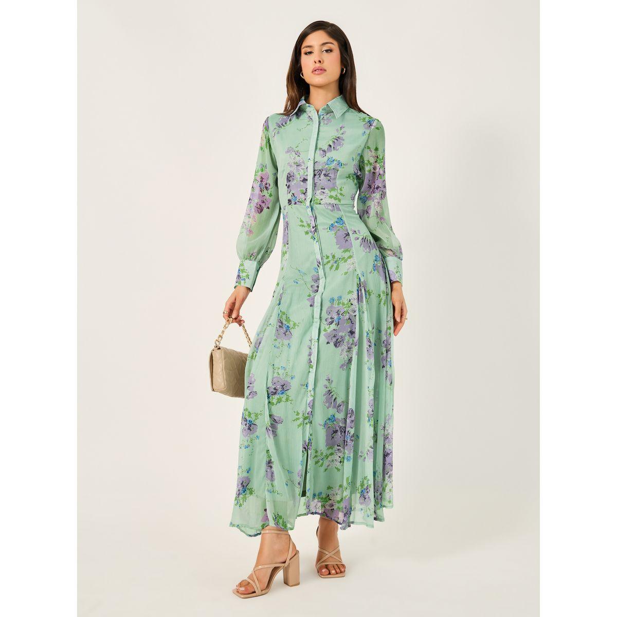 فستان طويل بطبعة زهور وأكمام طويلة-women-clothing-dresses-image-2