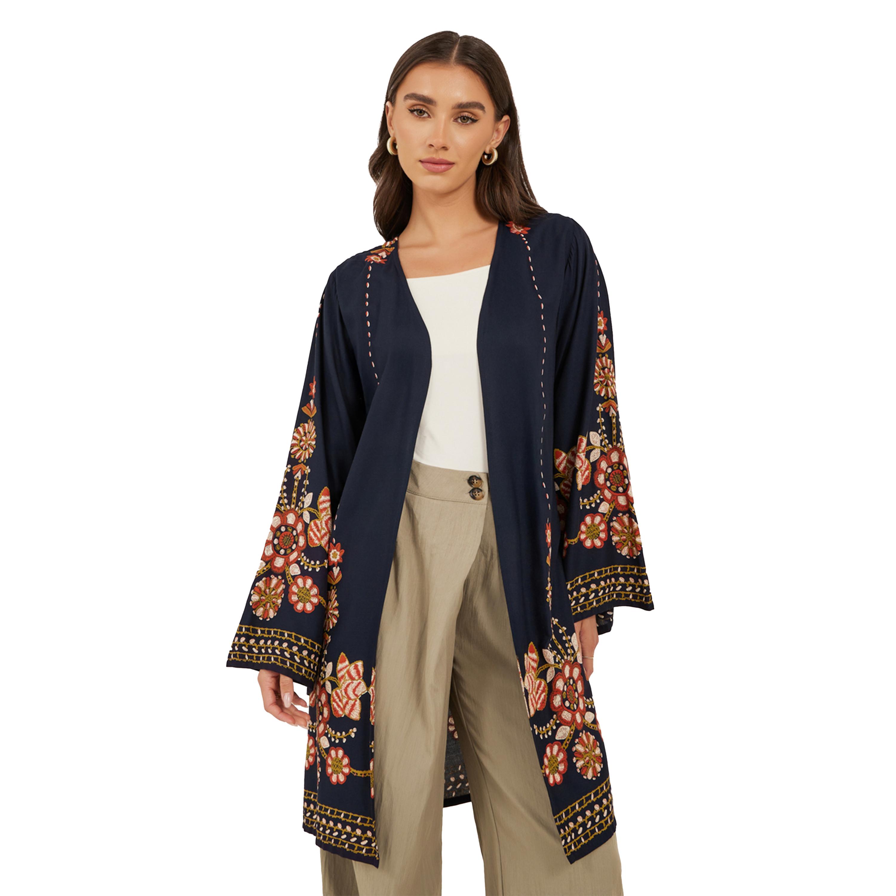 Styli Floral Printed Regular Fit Knee Length Kimono-women-clothing-shirtsandblouses-shirts-image-1