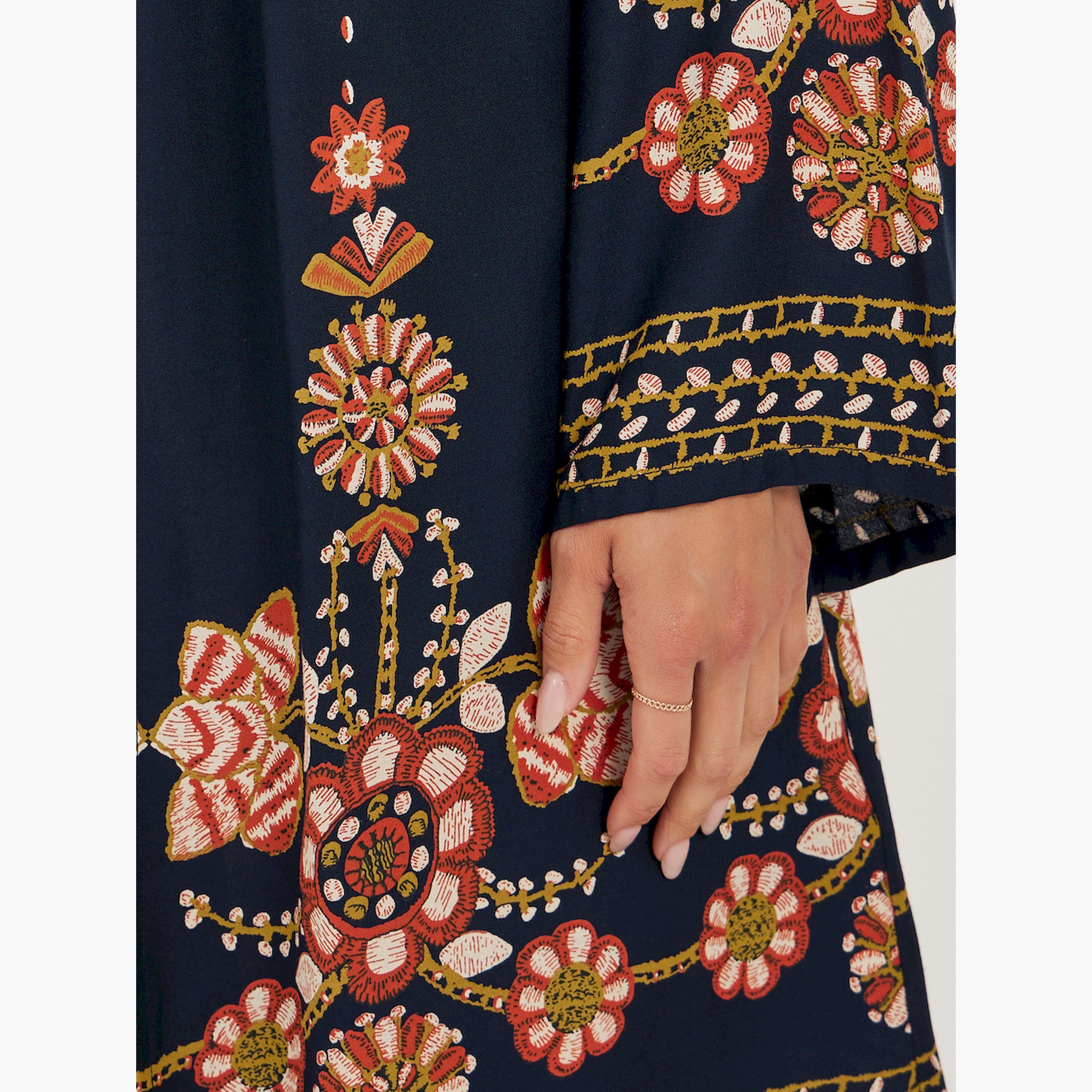 Styli Floral Printed Regular Fit Knee Length Kimono-women-clothing-shirtsandblouses-shirts-image-3