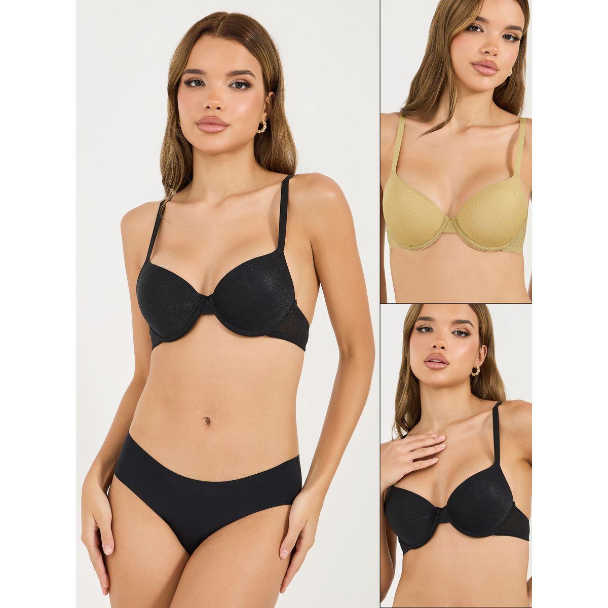 Styli Pack of 2 - Padded Wired Glitter T-Shirt Bra-women-clothing-lingerie-bras-image-1