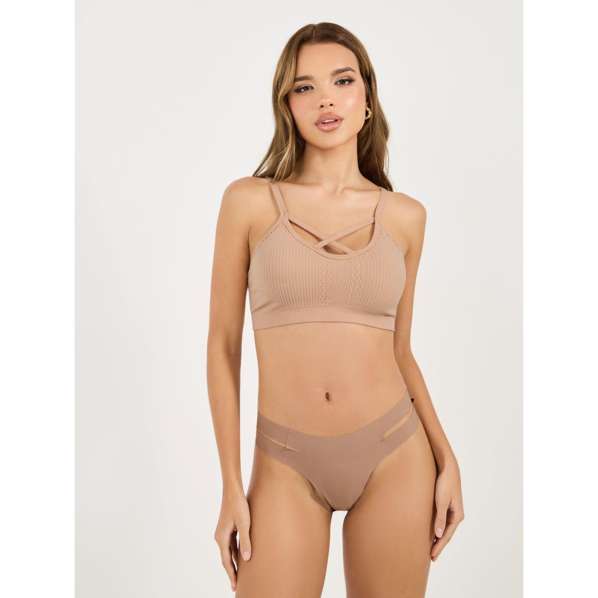 Styli Cross Front Detail Ribbed Seamless Bralette-women-clothing-lingerie-bras-image-2