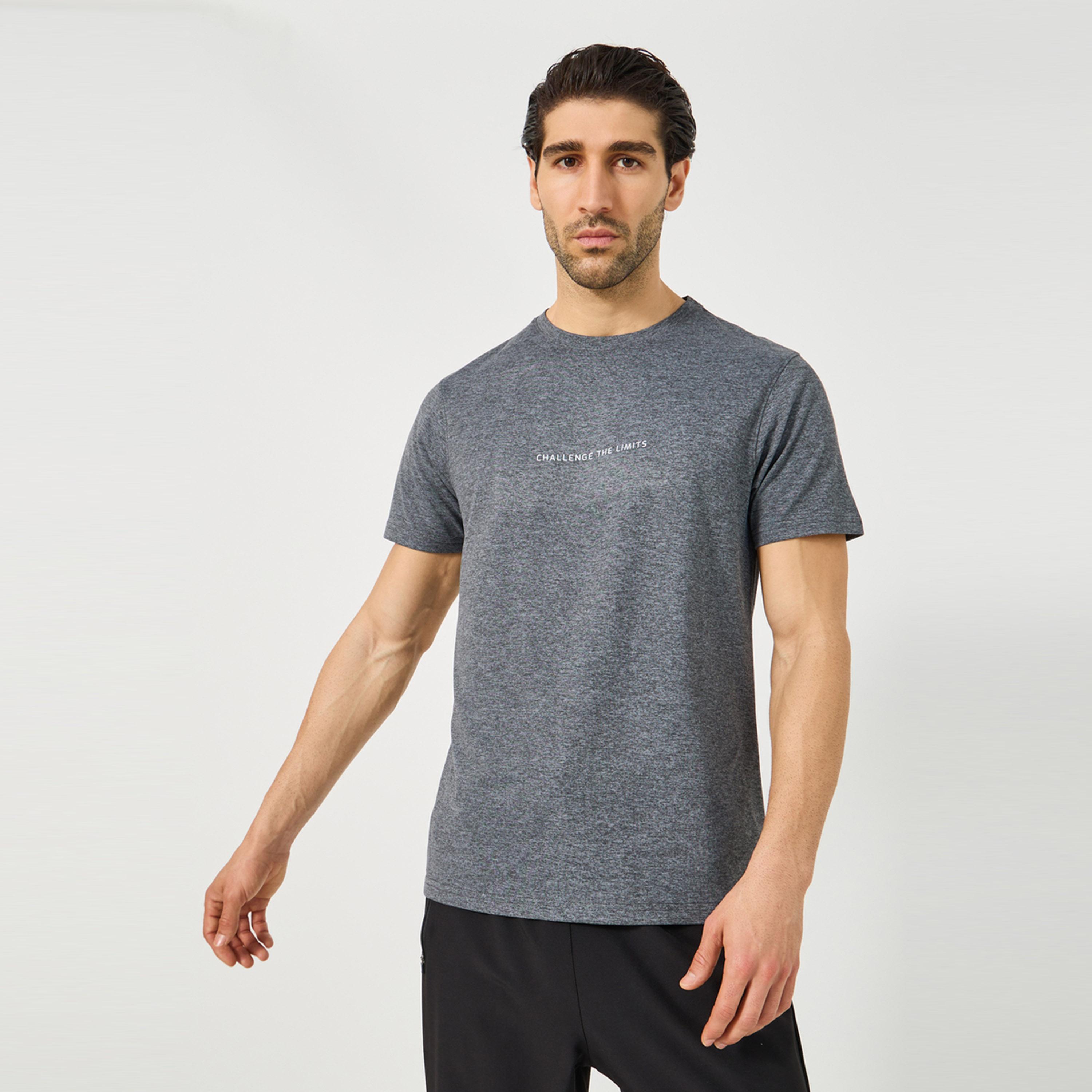 Styli Minimal Slogan Print Melange Knit T-Shirt-men-clothing-sportswearandactivewear-tshirtsandpolos-image-1