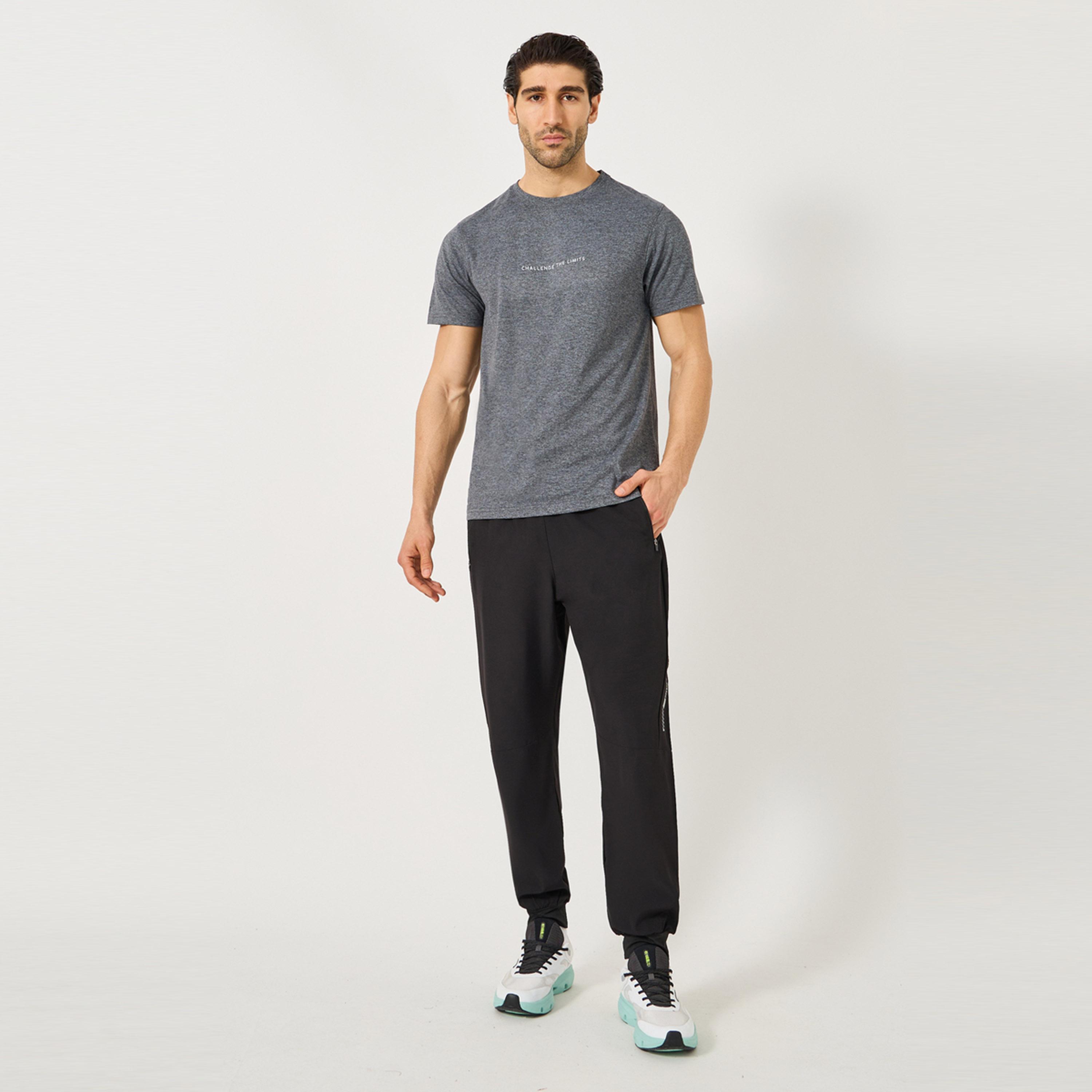 Styli Minimal Slogan Print Melange Knit T-Shirt-men-clothing-sportswearandactivewear-tshirtsandpolos-image-2