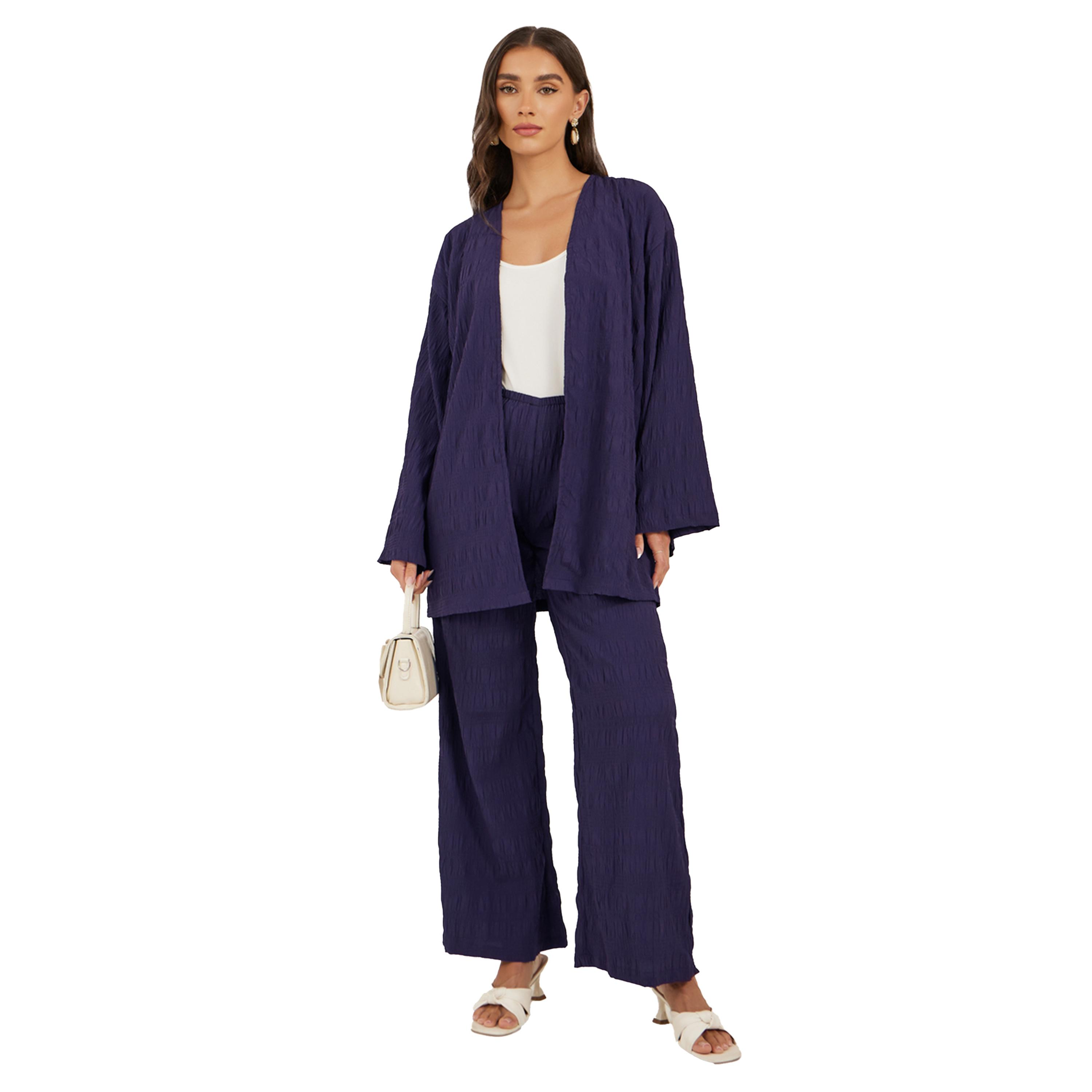 ستايلي -  بنطال ساق واسعة بنقشة مميزة وحزام خصر مطاطي-women-clothing-bottoms-trousers-image-1