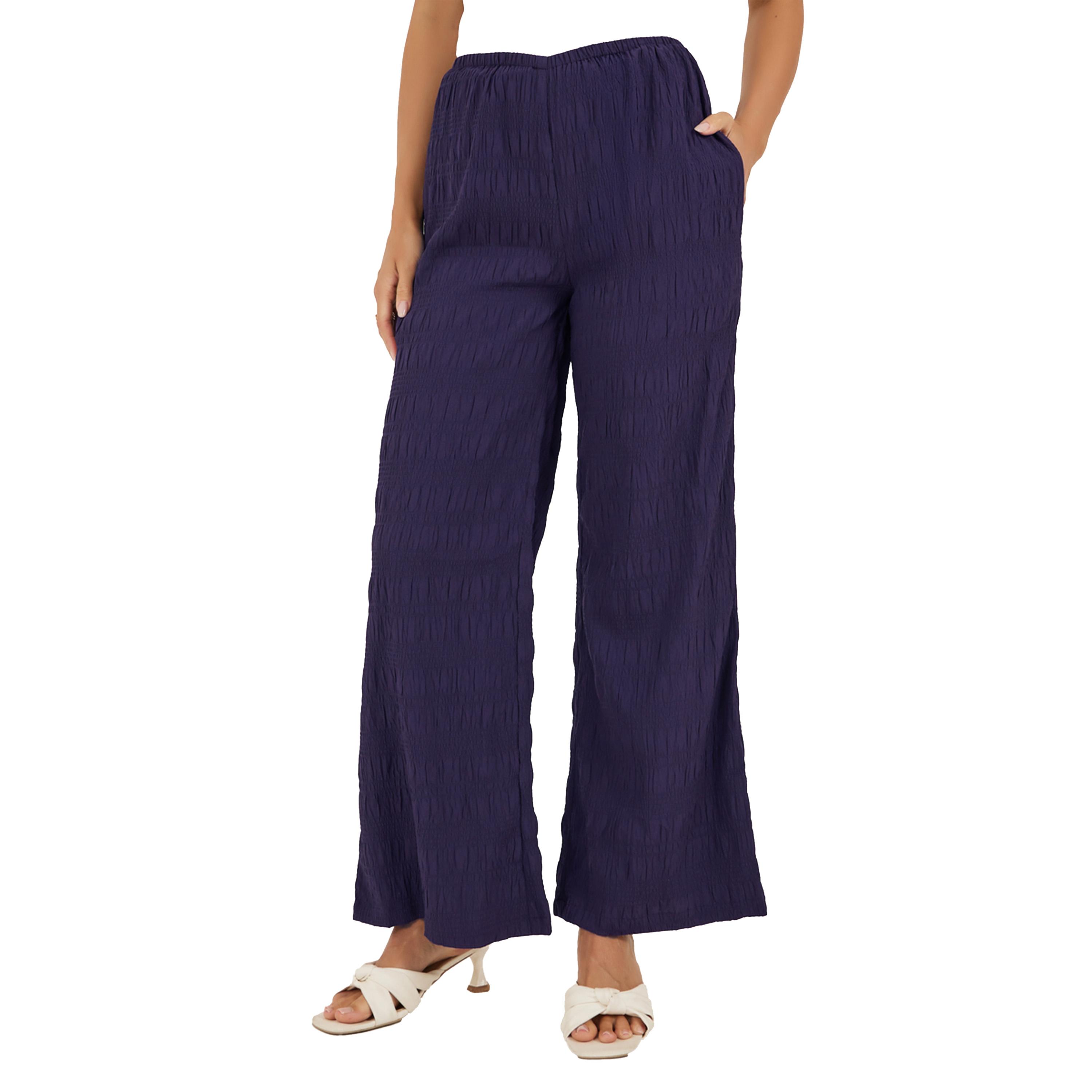 ستايلي -  بنطال ساق واسعة بنقشة مميزة وحزام خصر مطاطي-women-clothing-bottoms-trousers-image-2