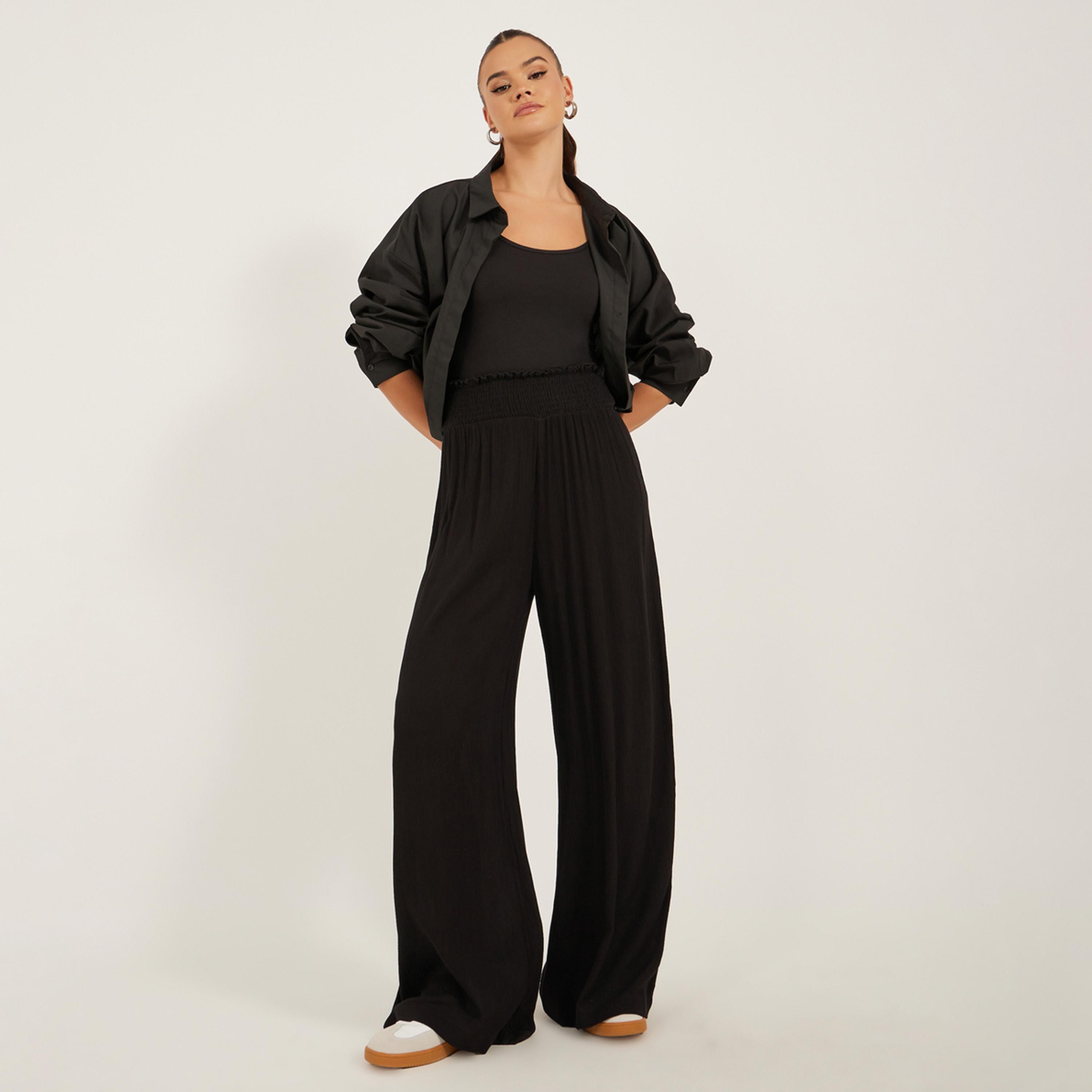 Styli High Rise Smocked Waistband Wide Leg Pants-women-clothing-bottoms-trousers-image-1