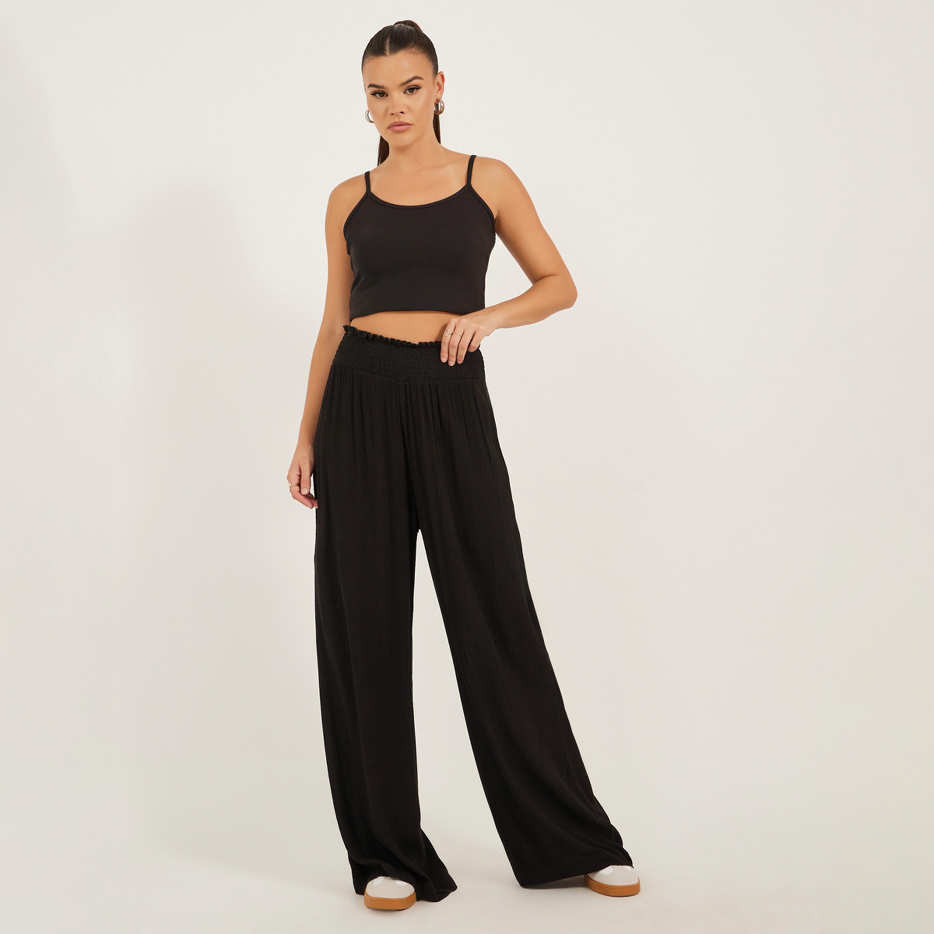 ستايلي - بنطال واسع الساق بخصر مرتفع وحزام خصر مطرز-women-clothing-bottoms-trousers-image-2