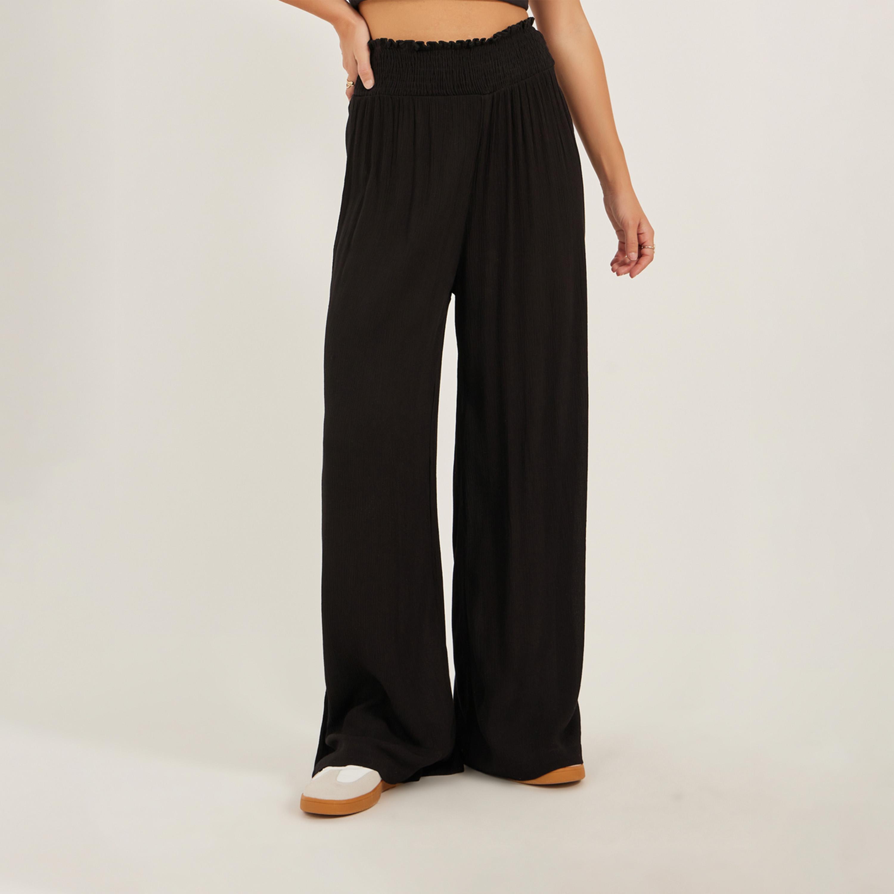 Styli High Rise Smocked Waistband Wide Leg Pants-women-clothing-bottoms-trousers-image-3