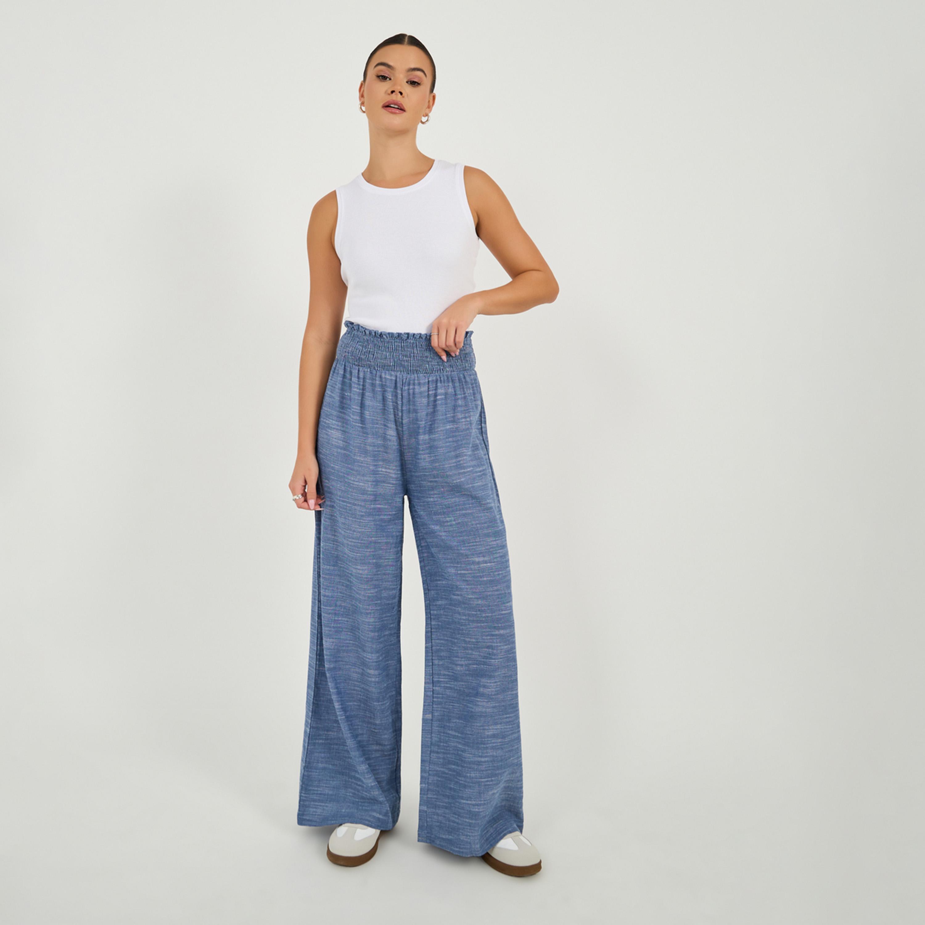 ستايلي - بنطال واسع الساق بخصر مرتفع وحزام خصر مطرز-women-clothing-bottoms-trousers-image-1