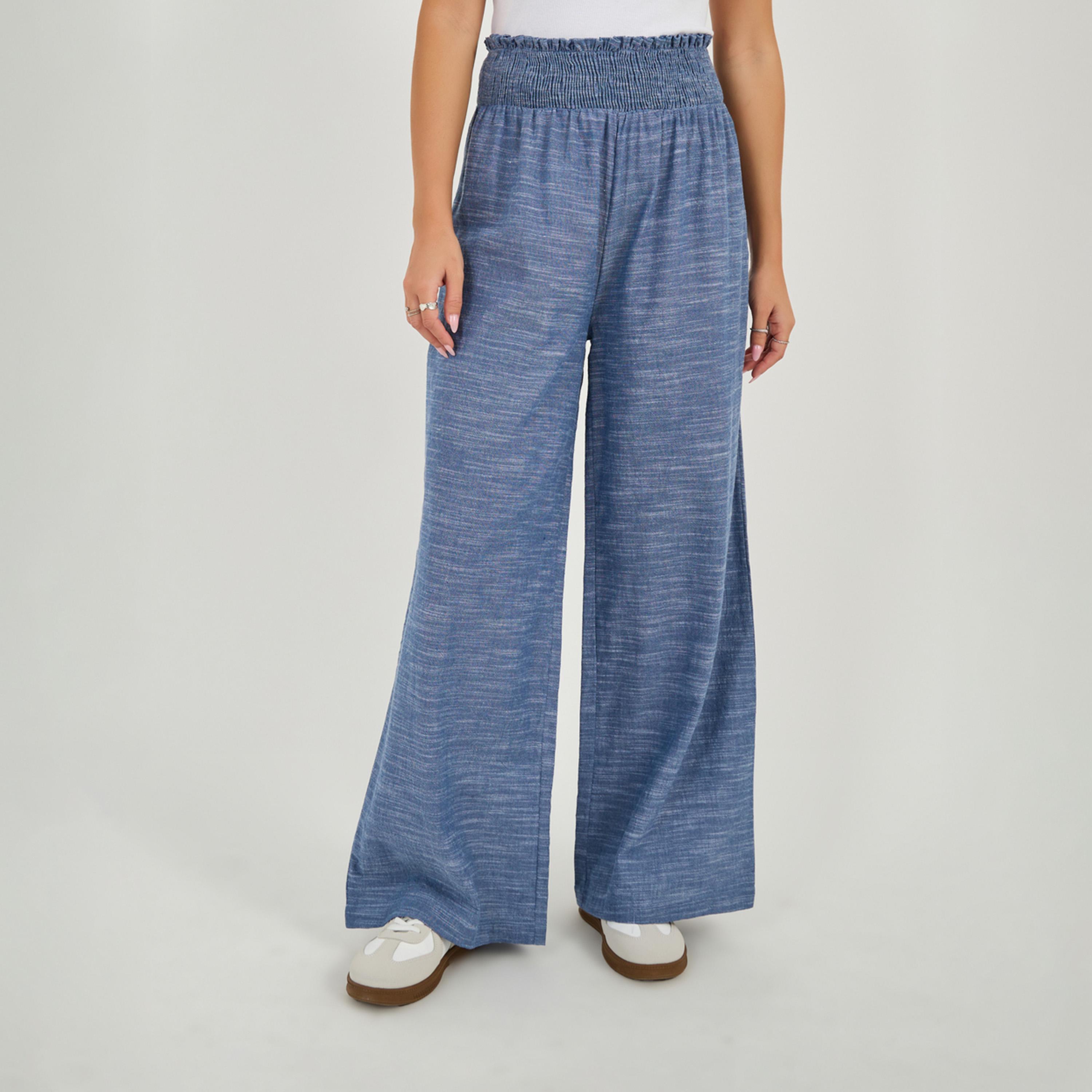ستايلي - بنطال واسع الساق بخصر مرتفع وحزام خصر مطرز-women-clothing-bottoms-trousers-image-2