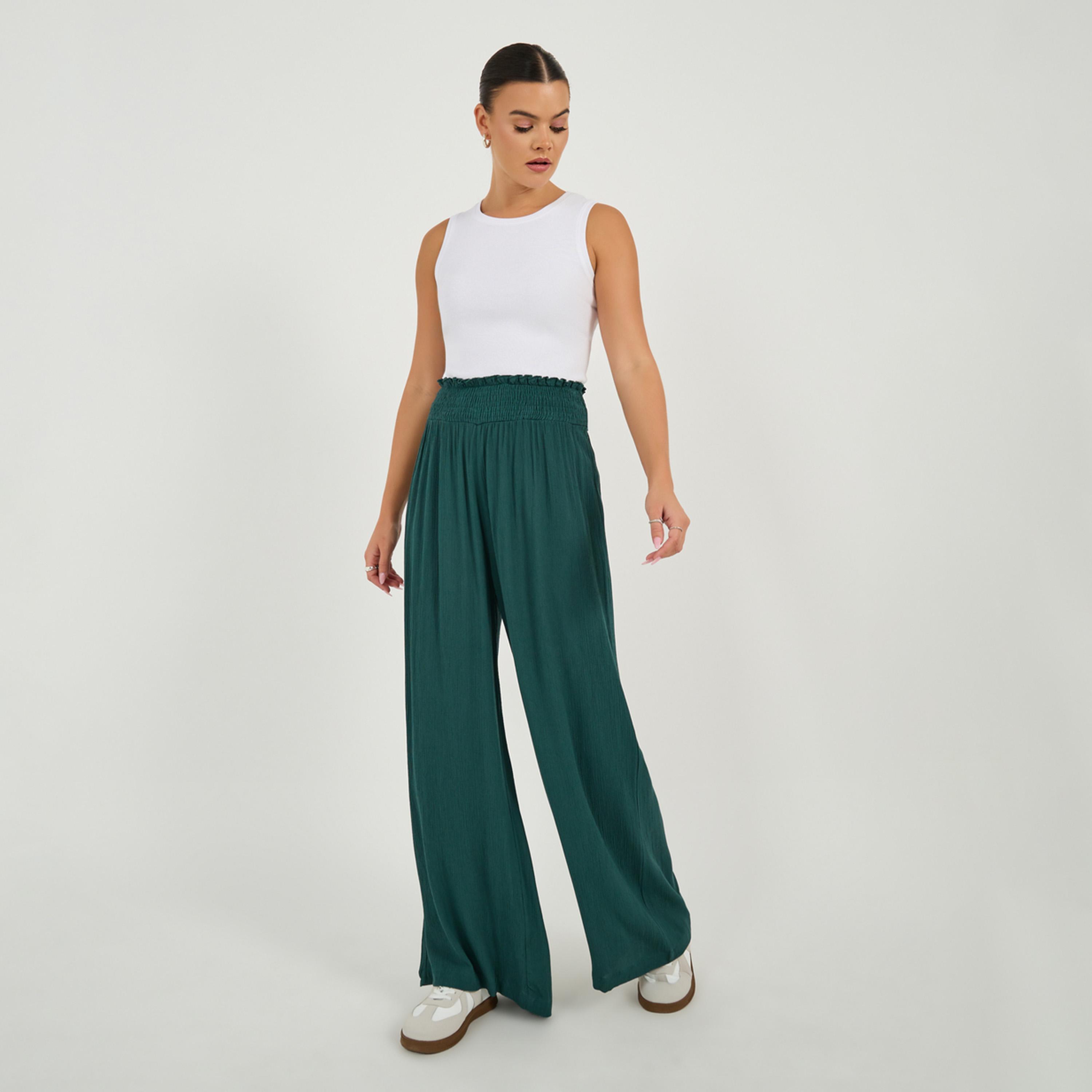 ستايلي - بنطال واسع الساق بخصر مرتفع وحزام خصر مطرز-women-clothing-bottoms-trousers-image-1