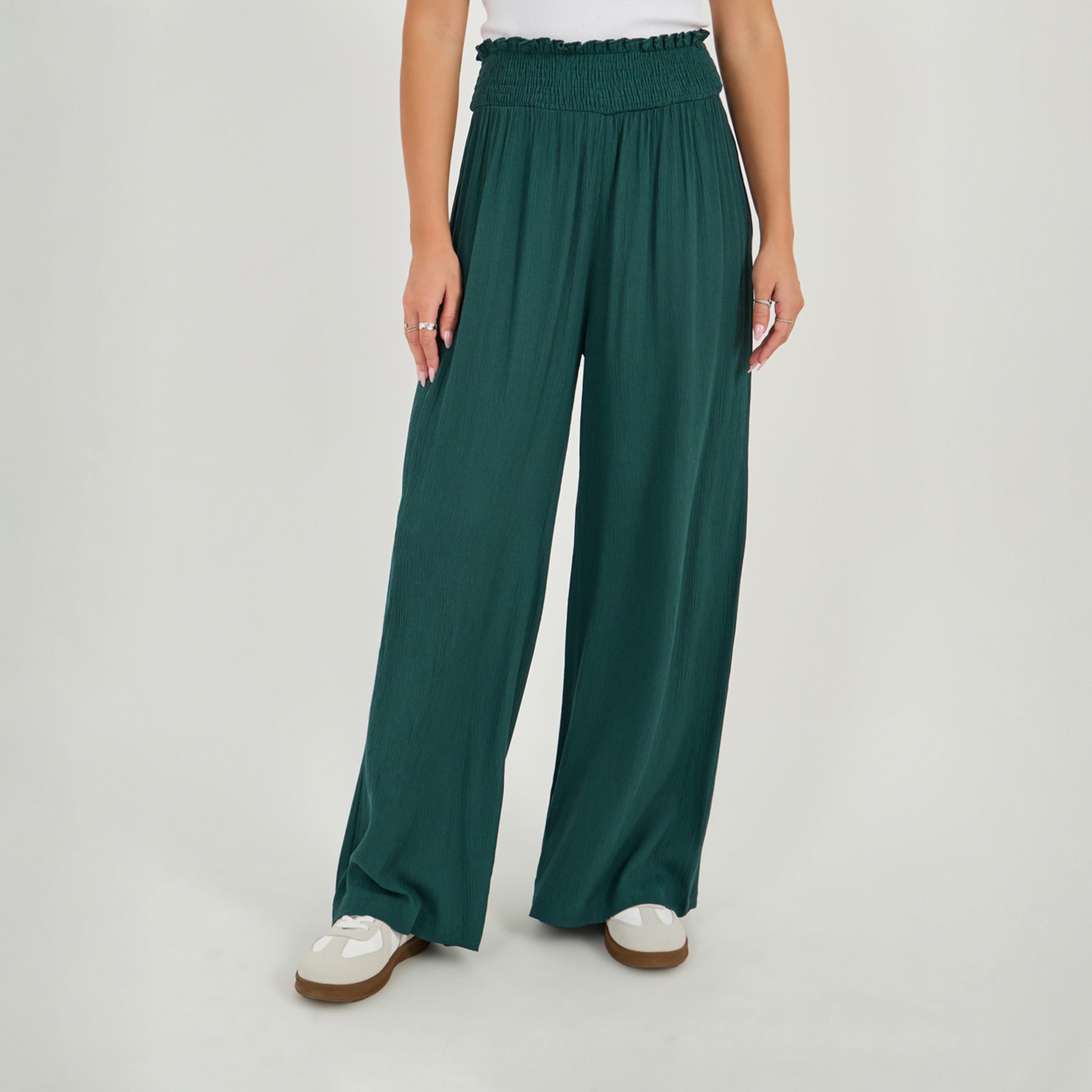 Styli High Rise Smocked Waistband Wide Leg Pants-women-clothing-bottoms-trousers-image-2