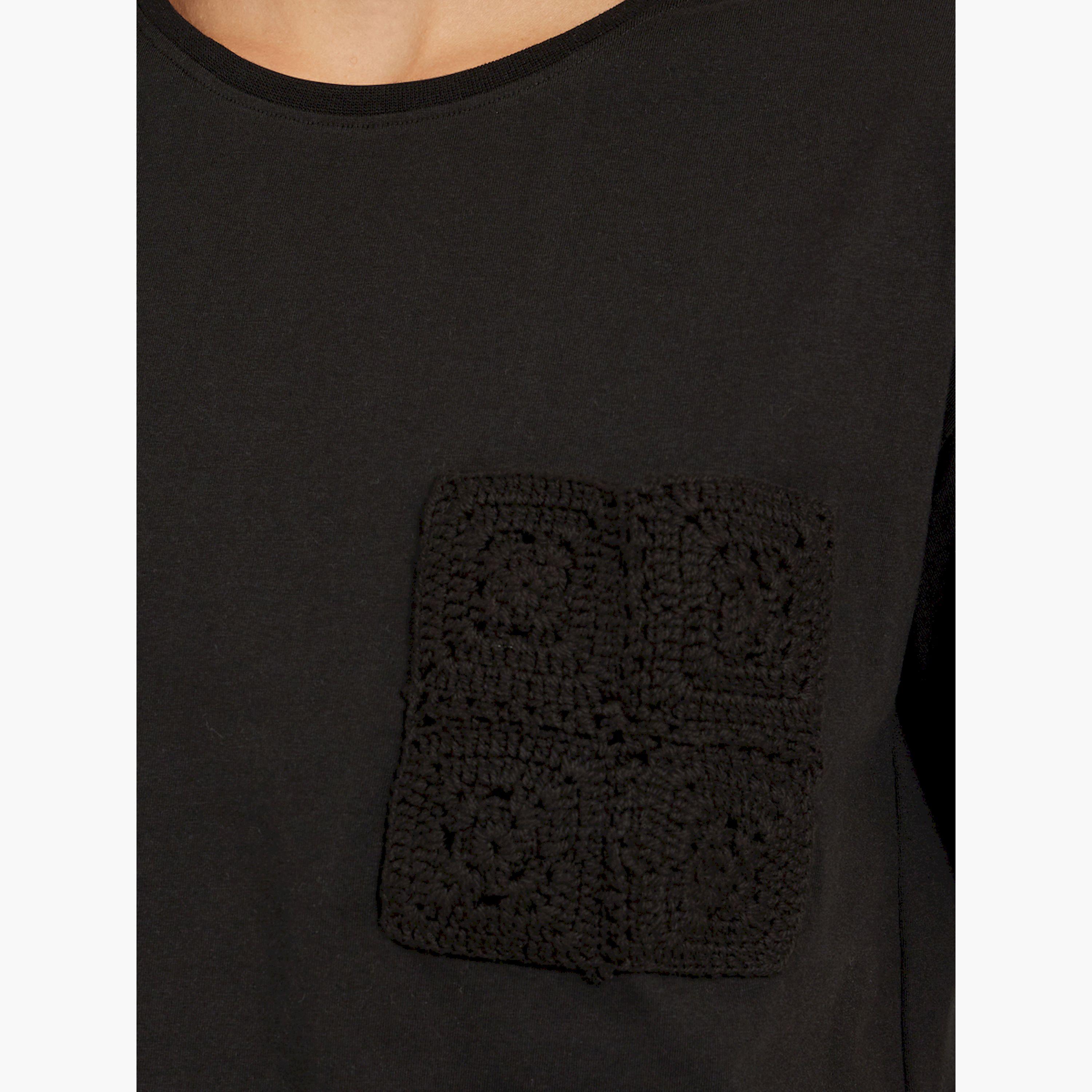 Styli Crochet Pocket Round Neck Short Sleeve T-Shirt-women-clothing-tshirts-image-4