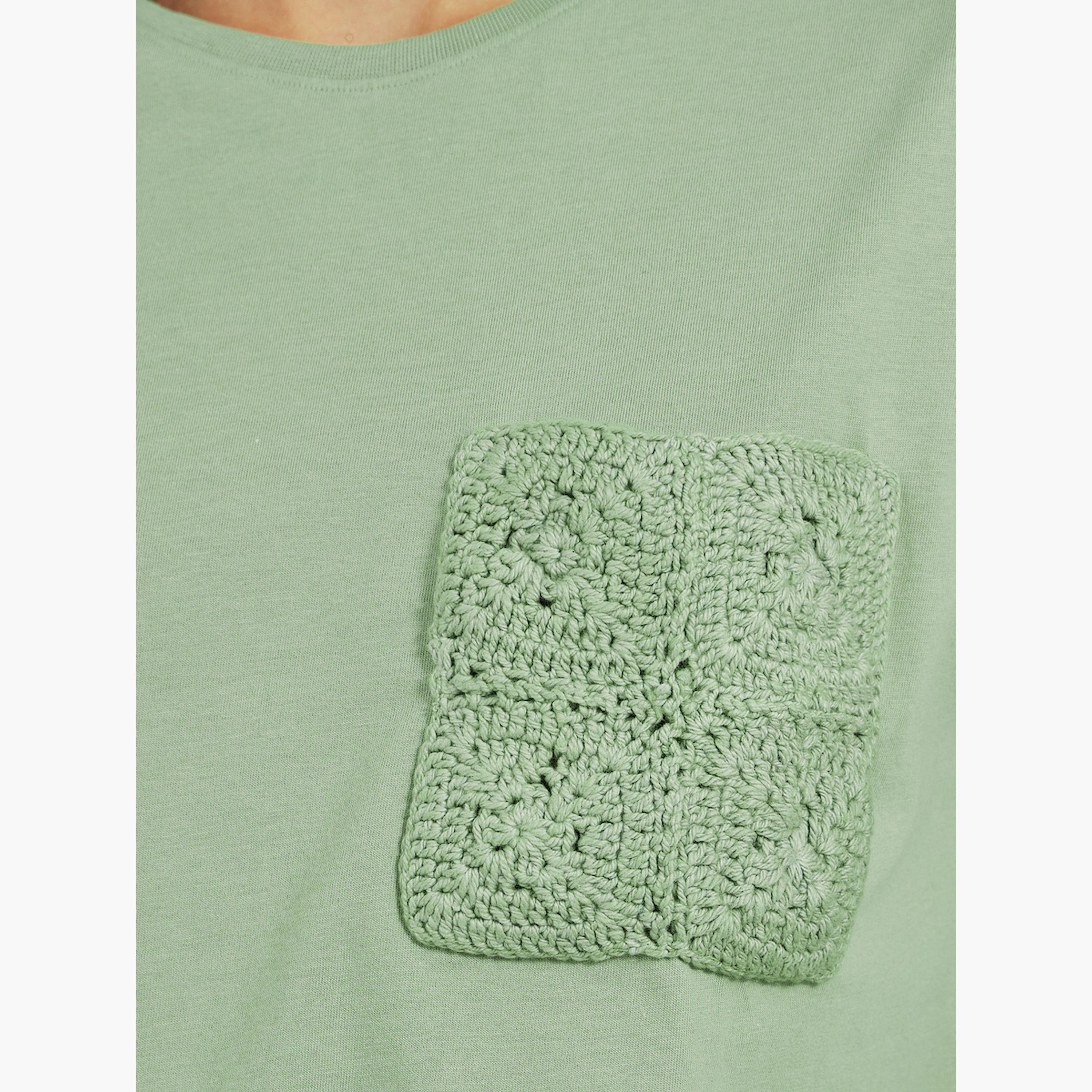 Styli Crochet Pocket Round Neck Short Sleeve T-Shirt-women-clothing-tshirts-image-3