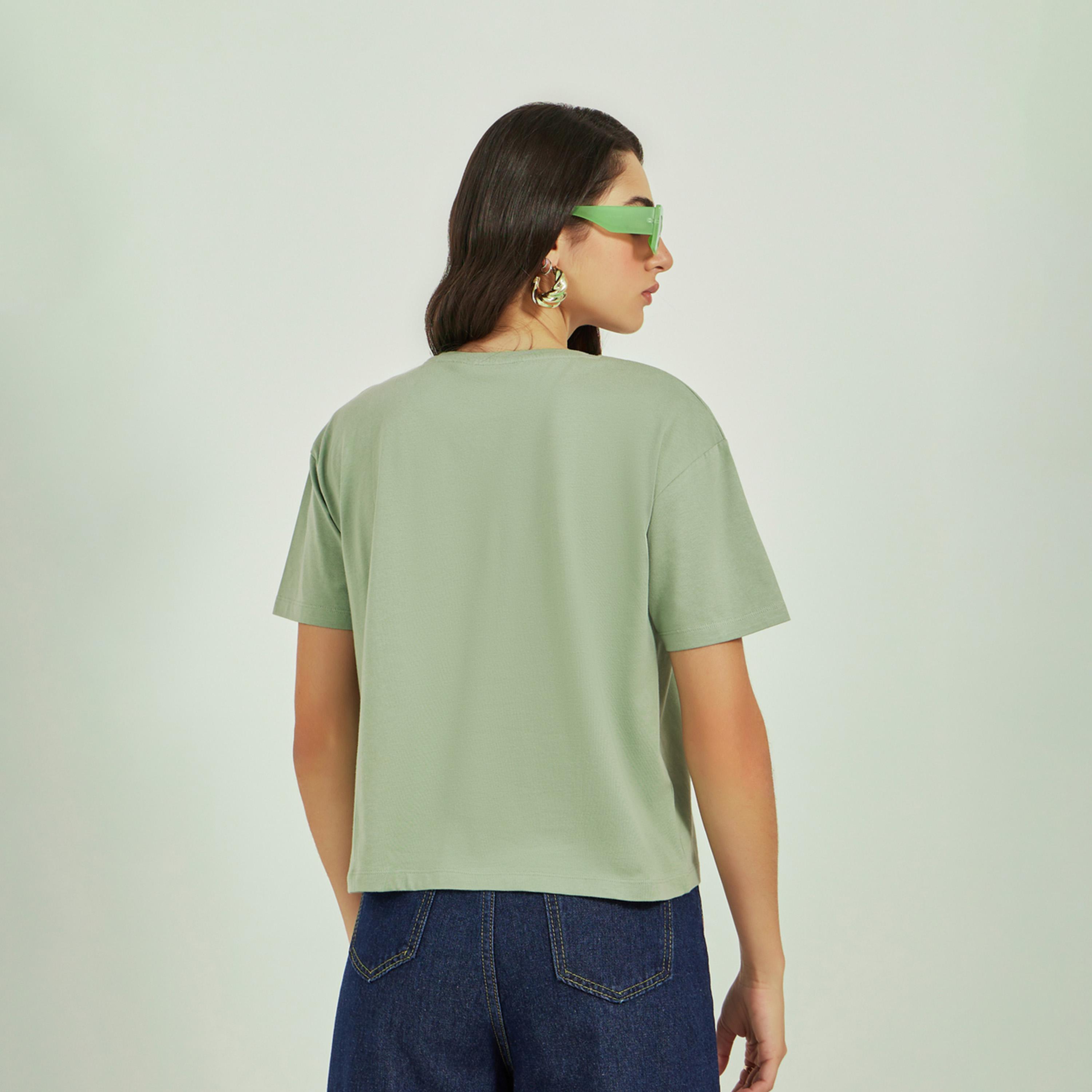 Styli Crochet Pocket Round Neck Short Sleeve T-Shirt-women-clothing-tshirts-image-4