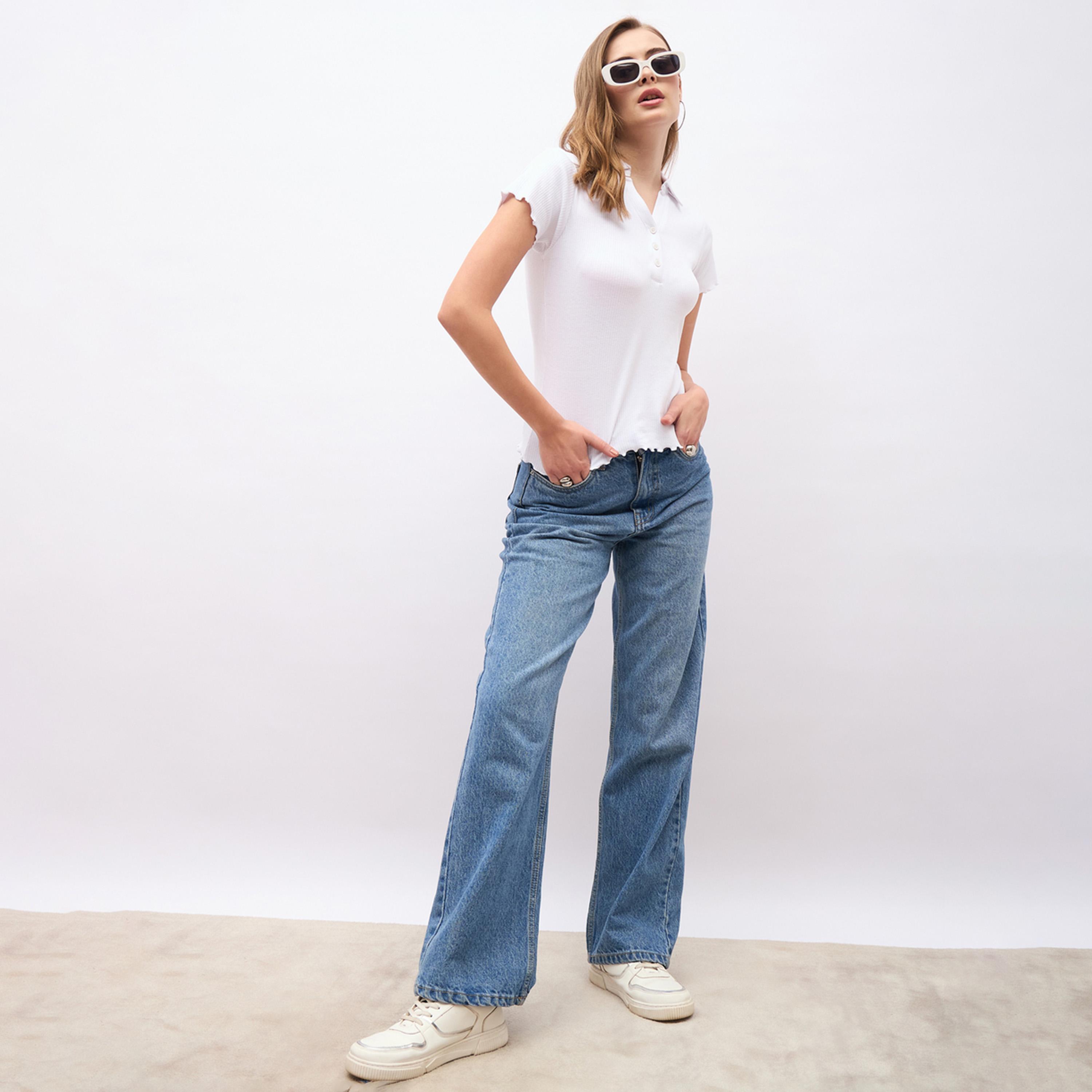 ستايلي - تي شيرت بولو بقصّة عادية وحافة متعرجة-women-clothing-tshirts-image-1