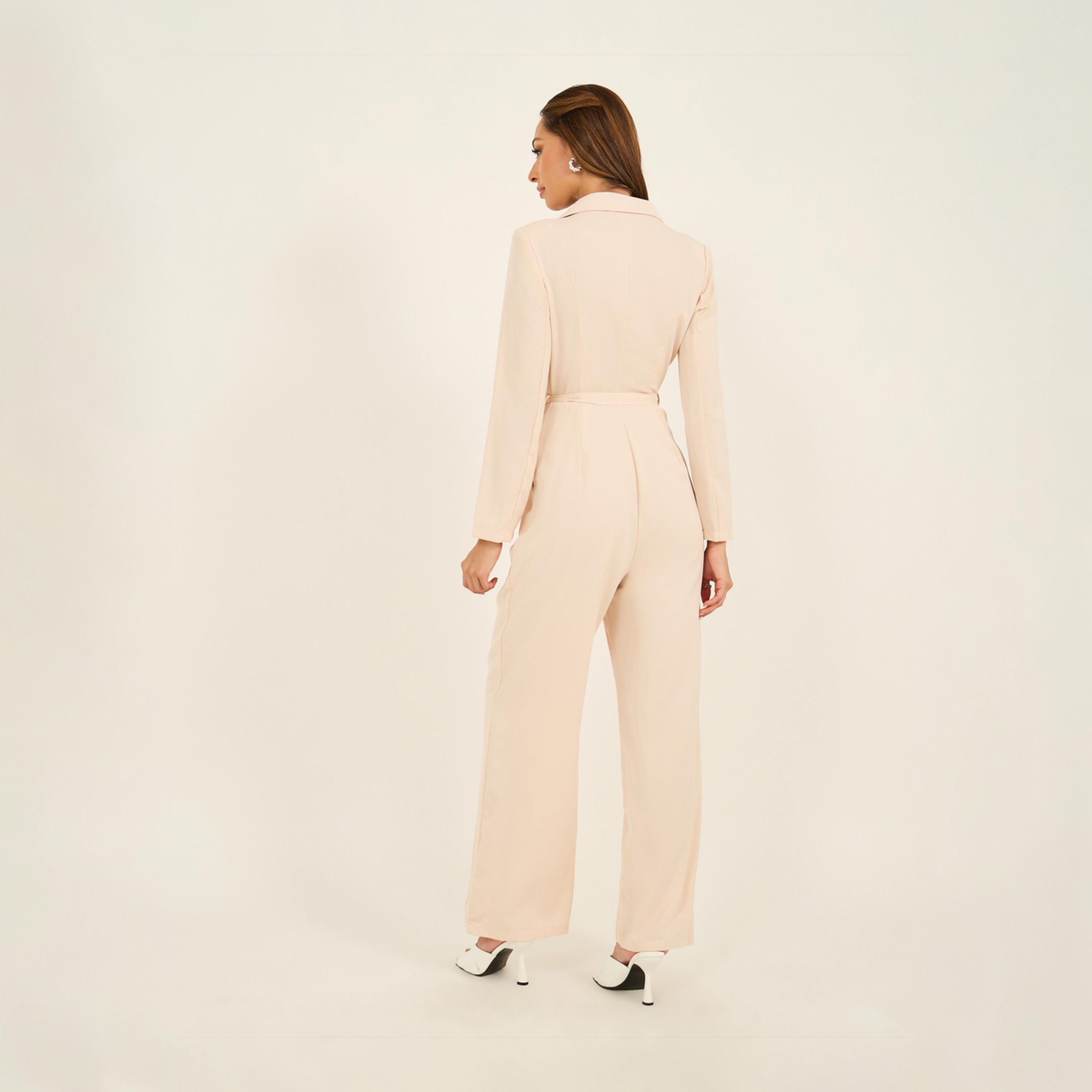 ستايلي - جمبسوت بقصة ساق مستقيمة وياقة مطوية وحزام-women-clothing-jumpsuits-image-5
