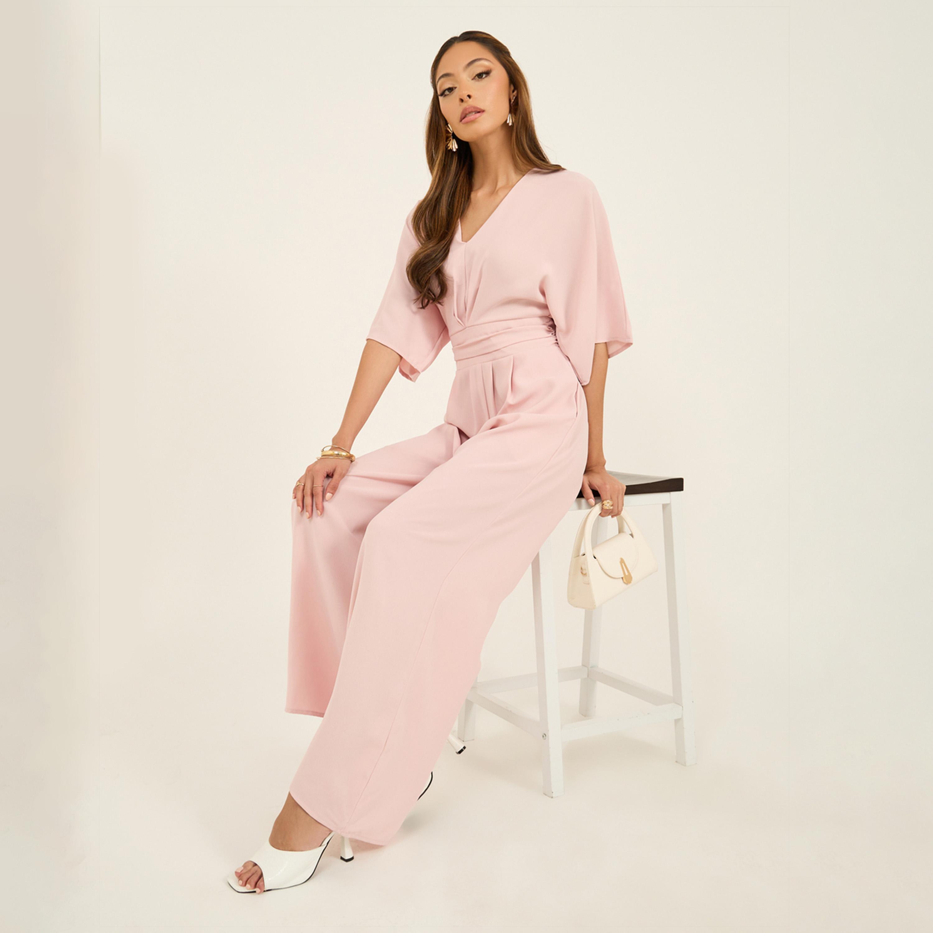 Styli Pin Stripe Lapel Collar Tailored Jumpsuit In Wide Legged Fit And Shoulder Pads-women-clothing-jumpsuits-image-1