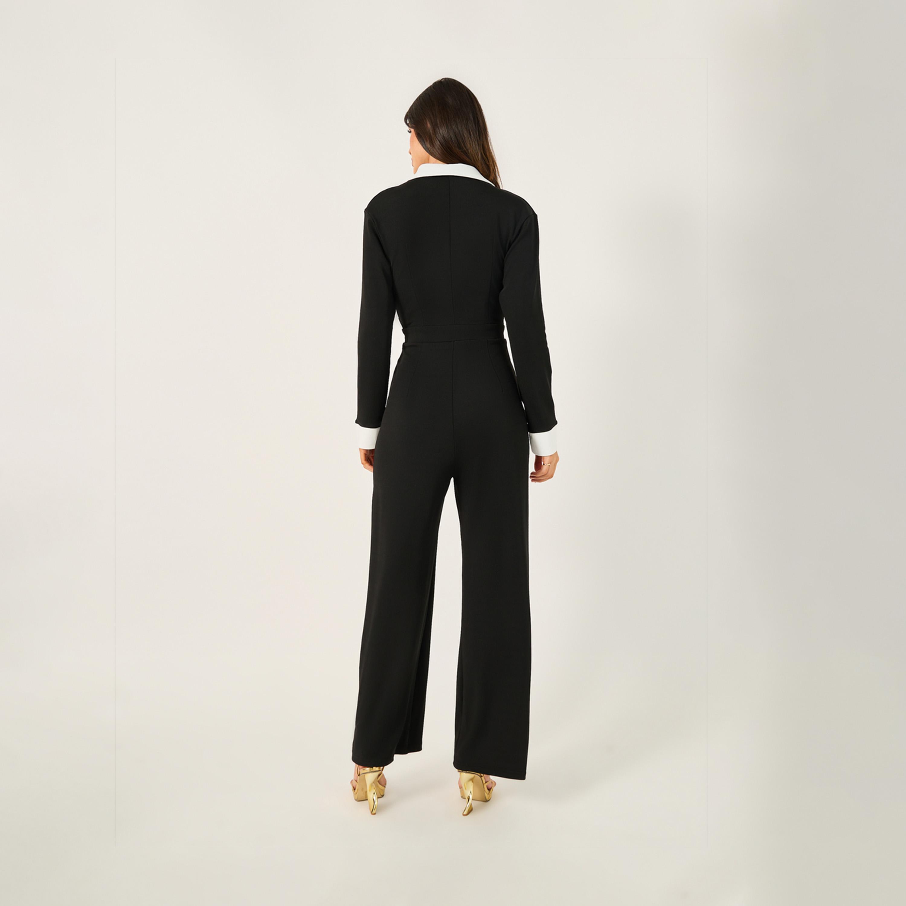 ستايلي - جمبسوت بقصّة ساق مستقيمة مزدوجة الصدر مع حواف متباينة-women-clothing-jumpsuits-image-4