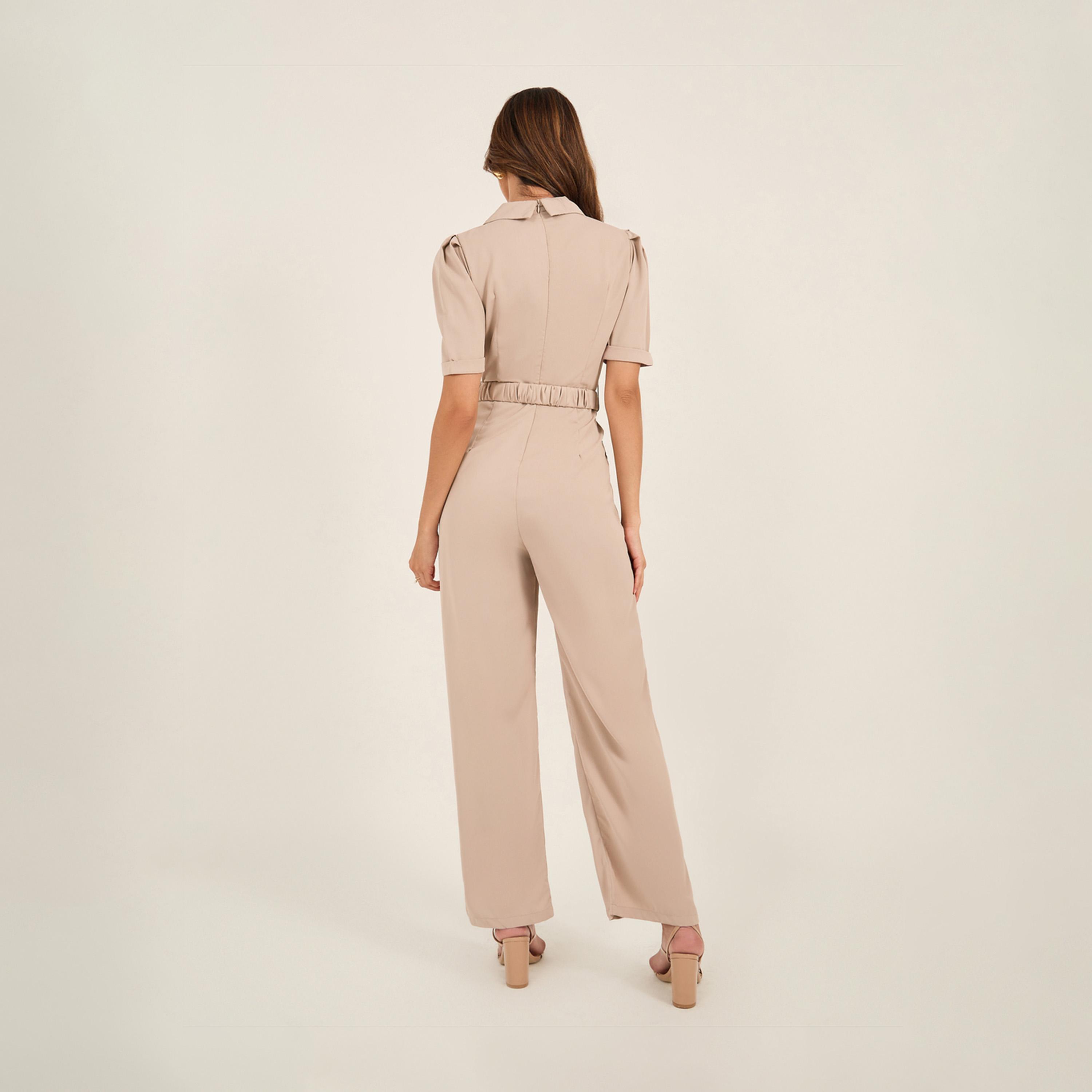 ستايلي - جمبسوت بقصة ساق مستقيمة وياقة مطوية وحزام مطاطي-women-clothing-jumpsuits-image-6