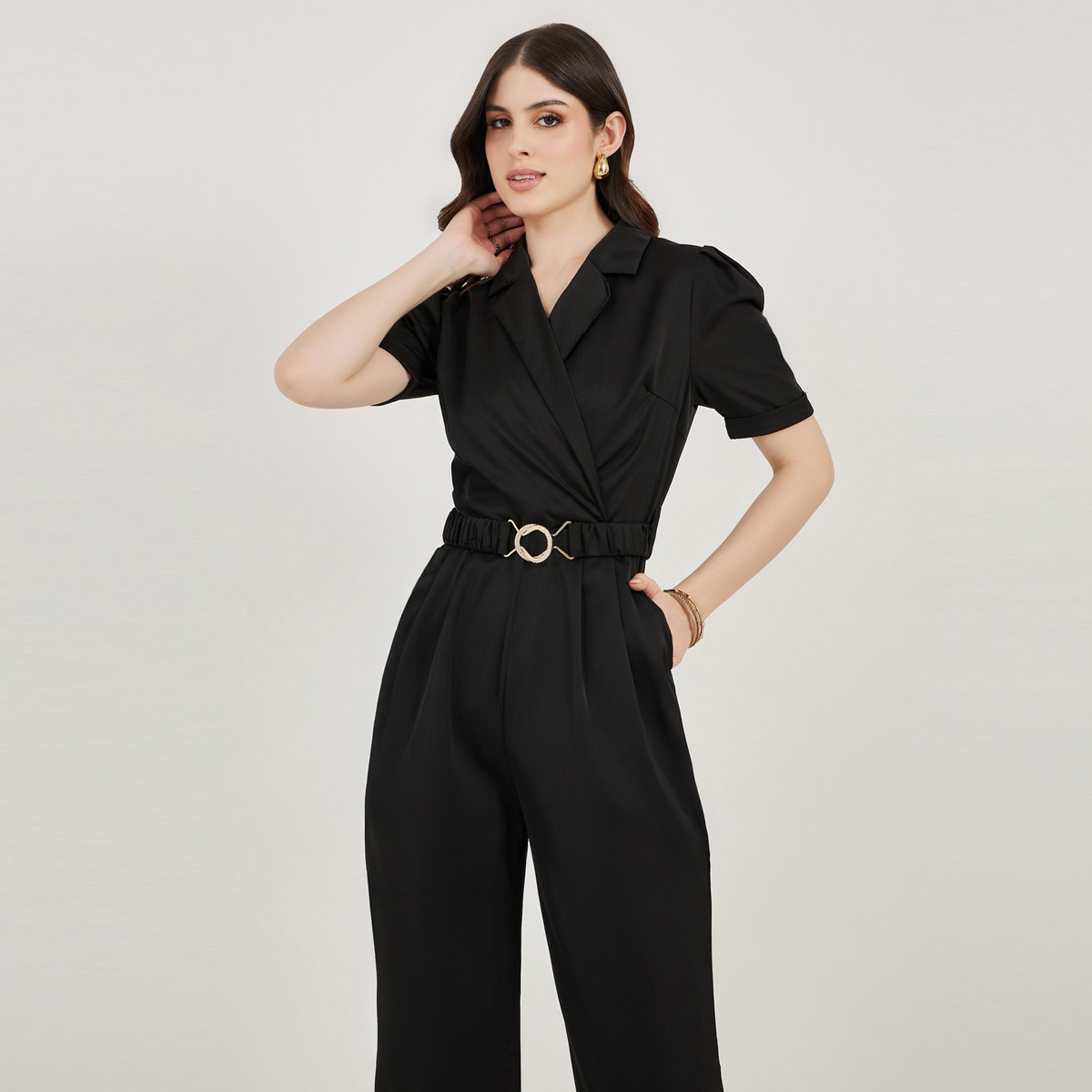 Styli Lapel Collar Straight Leg Jumpsuit with Elasticated Belt-women-clothing-jumpsuits-image-2