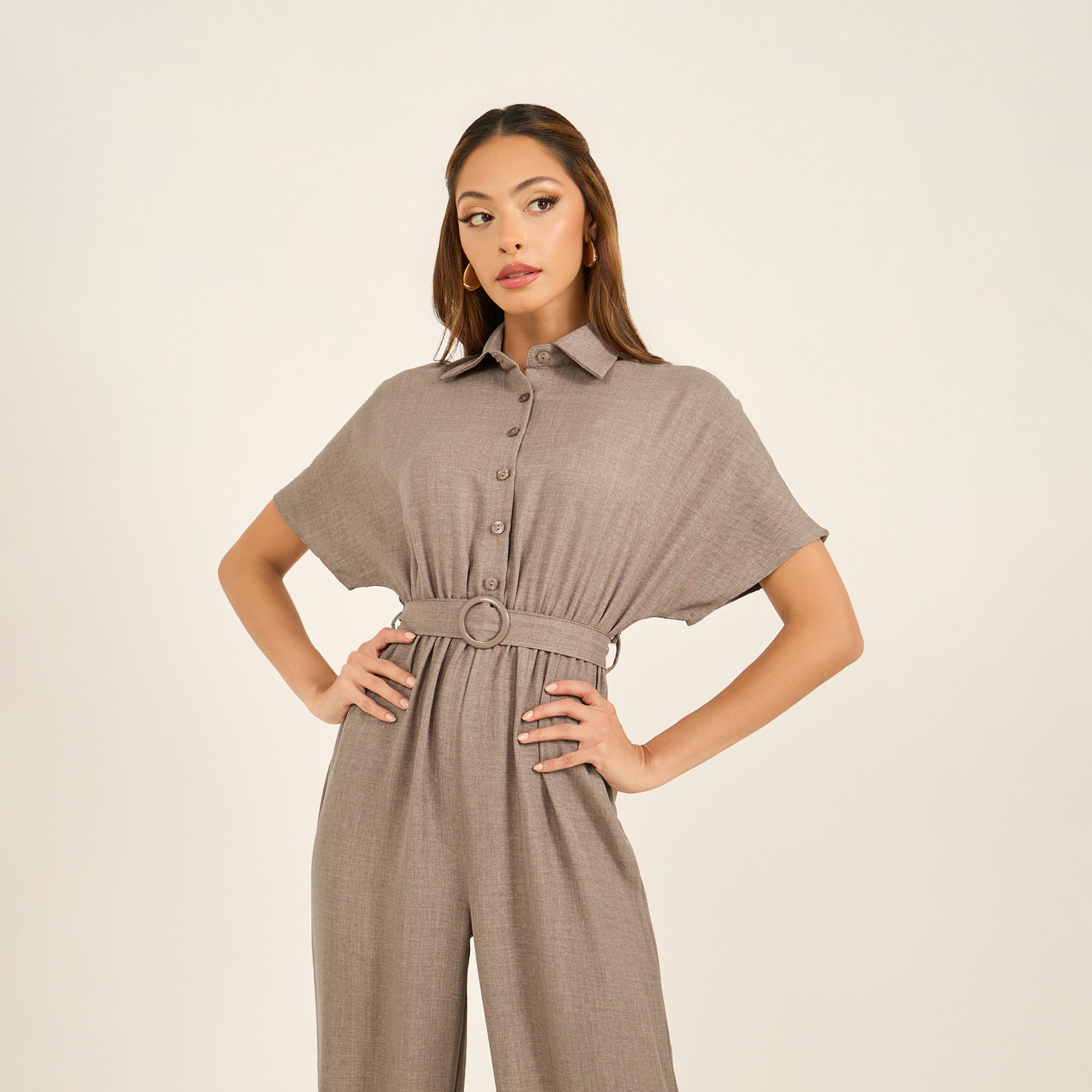 Styli Shirt Collar Short Sleeve Jumpsuit With Straight Legged Fit-women-clothing-jumpsuits-image-3