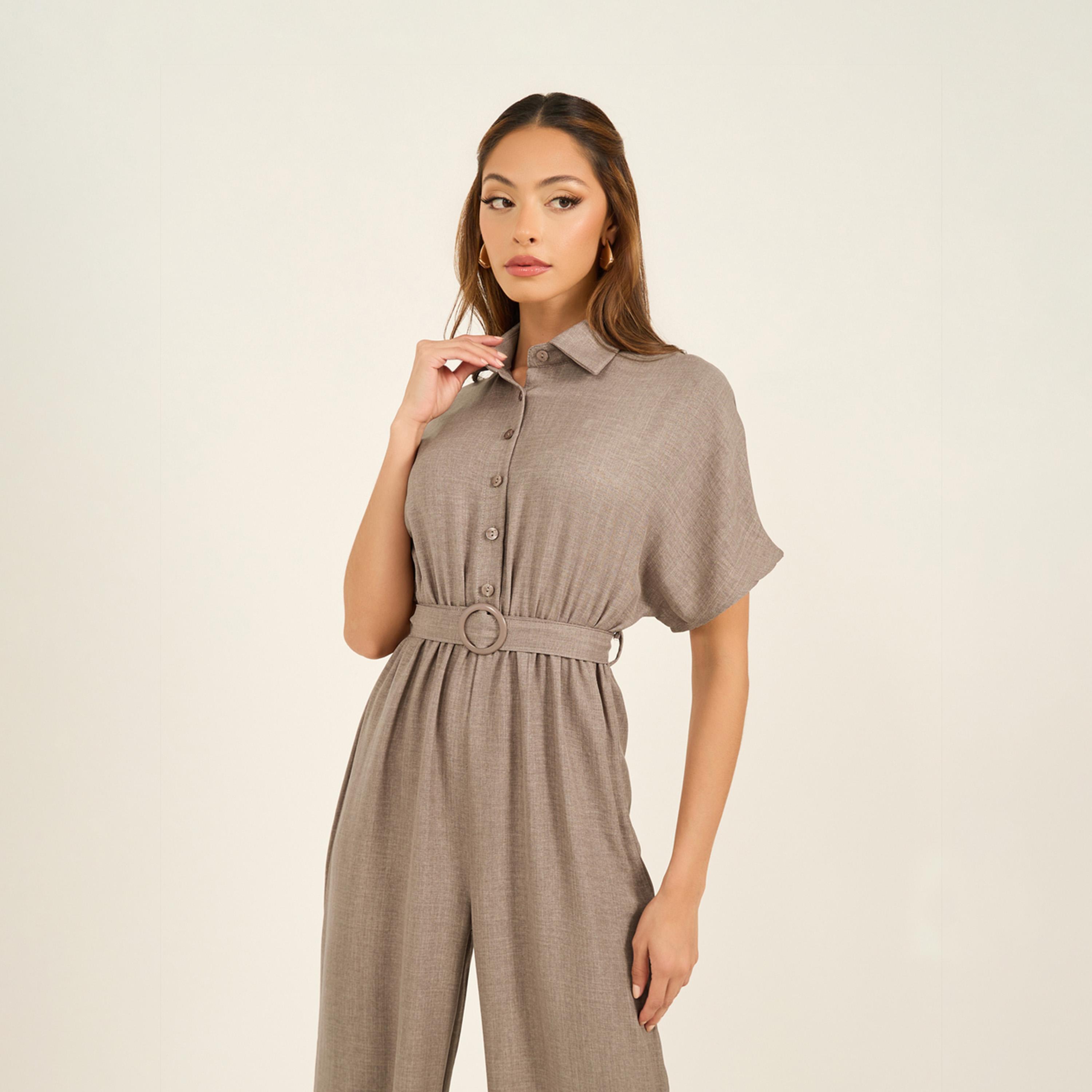 Styli Shirt Collar Short Sleeve Jumpsuit With Straight Legged Fit-women-clothing-jumpsuits-image-4