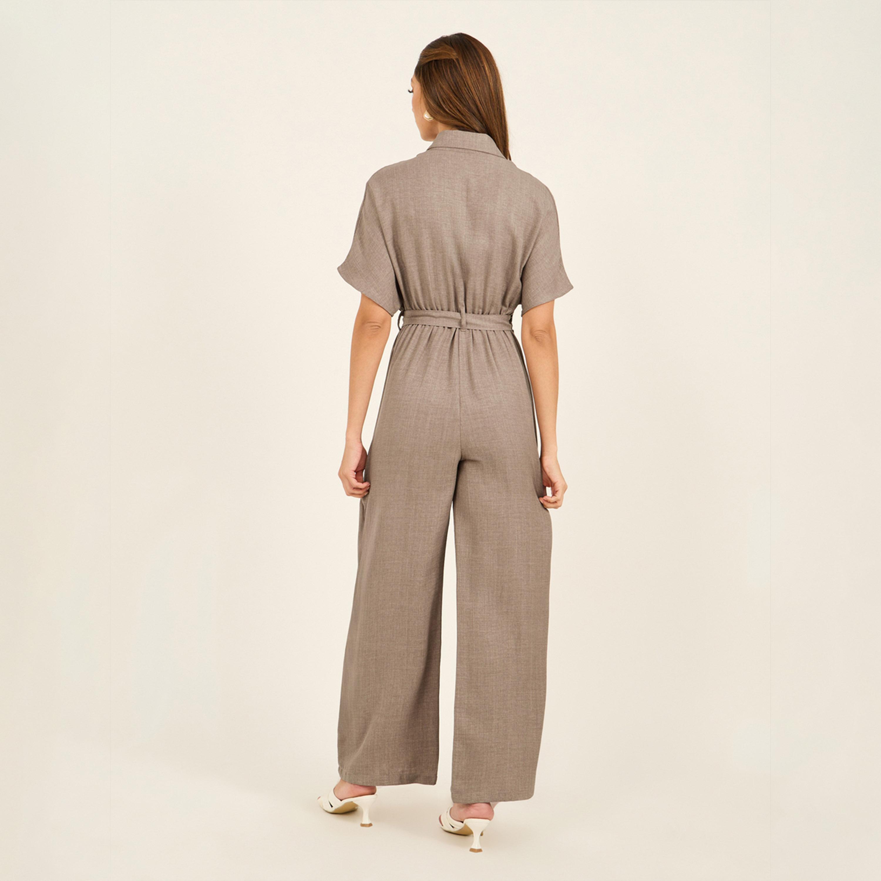 Styli Shirt Collar Short Sleeve Jumpsuit With Straight Legged Fit-women-clothing-jumpsuits-image-6