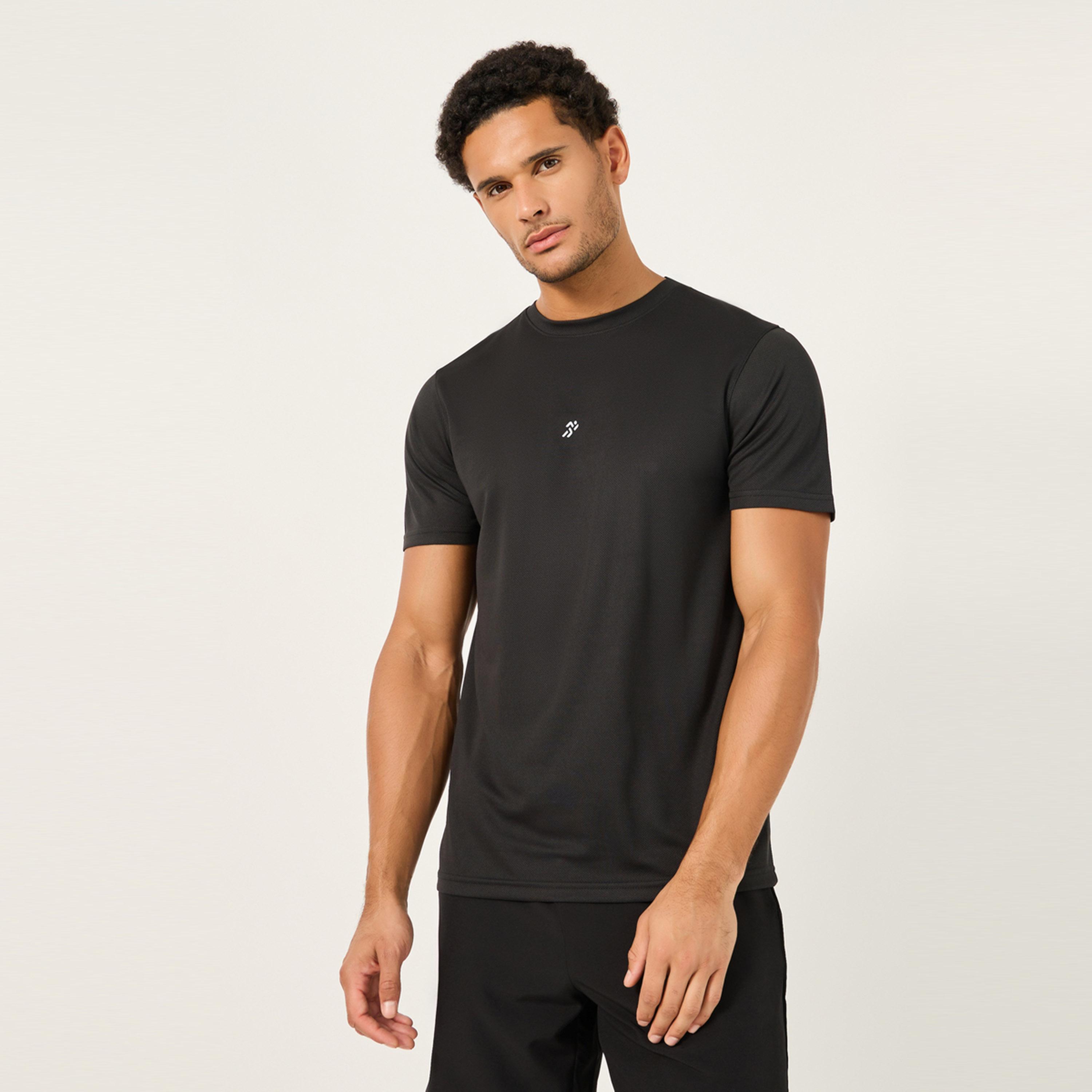 Styli Textured Logo Print Back Striped Work-Out T-Shirt-men-clothing-sportswearandactivewear-tshirtsandpolos-image-1