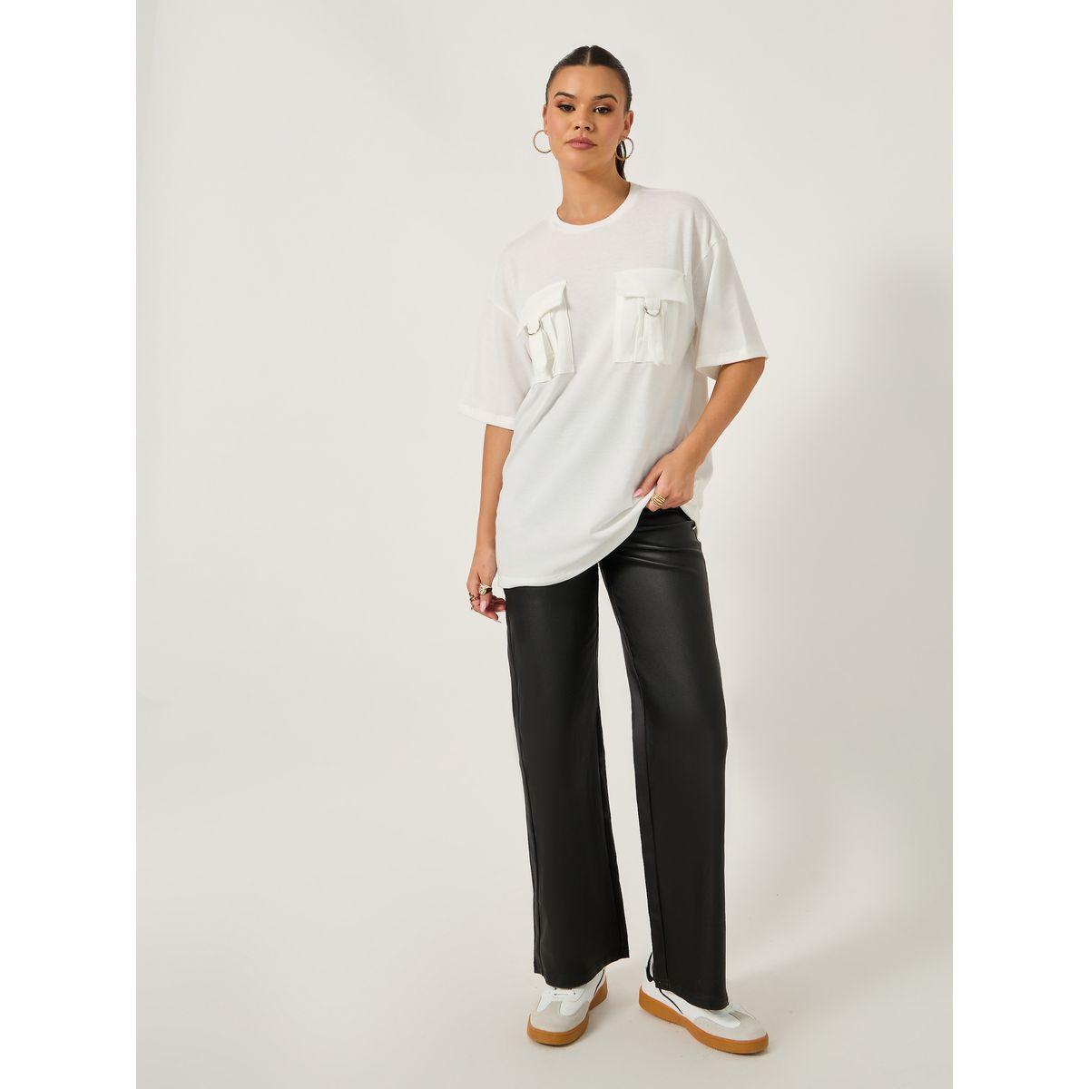 Styli Double Utility Pocket Solid Oversized T-Shirt-women-clothing-tshirts-image-3
