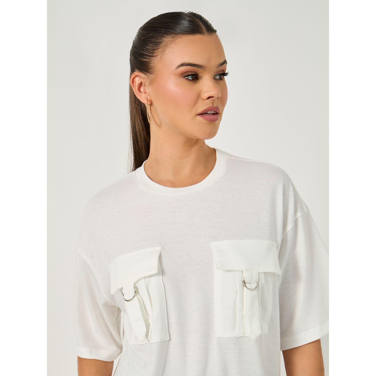 Styli Double Utility Pocket Solid Oversized T-Shirt-women-clothing-tshirts-image-4