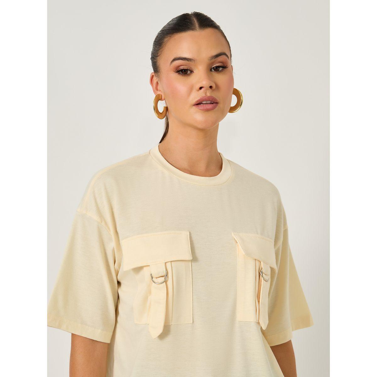 Styli Double Utility Pocket Solid Oversized T-Shirt-women-clothing-tshirts-image-4