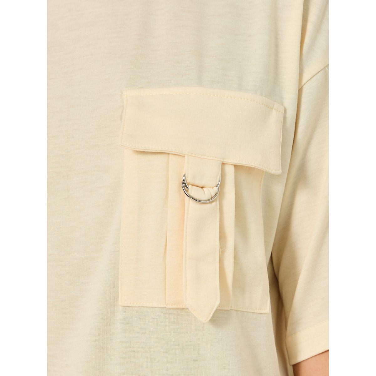 Styli Double Utility Pocket Solid Oversized T-Shirt-women-clothing-tshirts-image-5