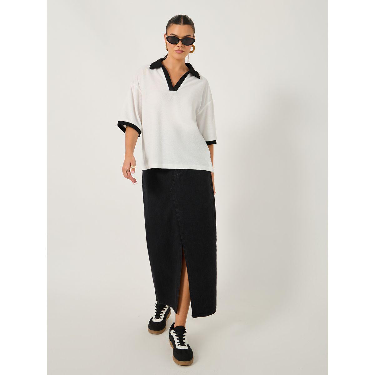 تيشيرت بولو بقصة بوكسي وأكمام قصيرة-women-clothing-tshirts-image-3