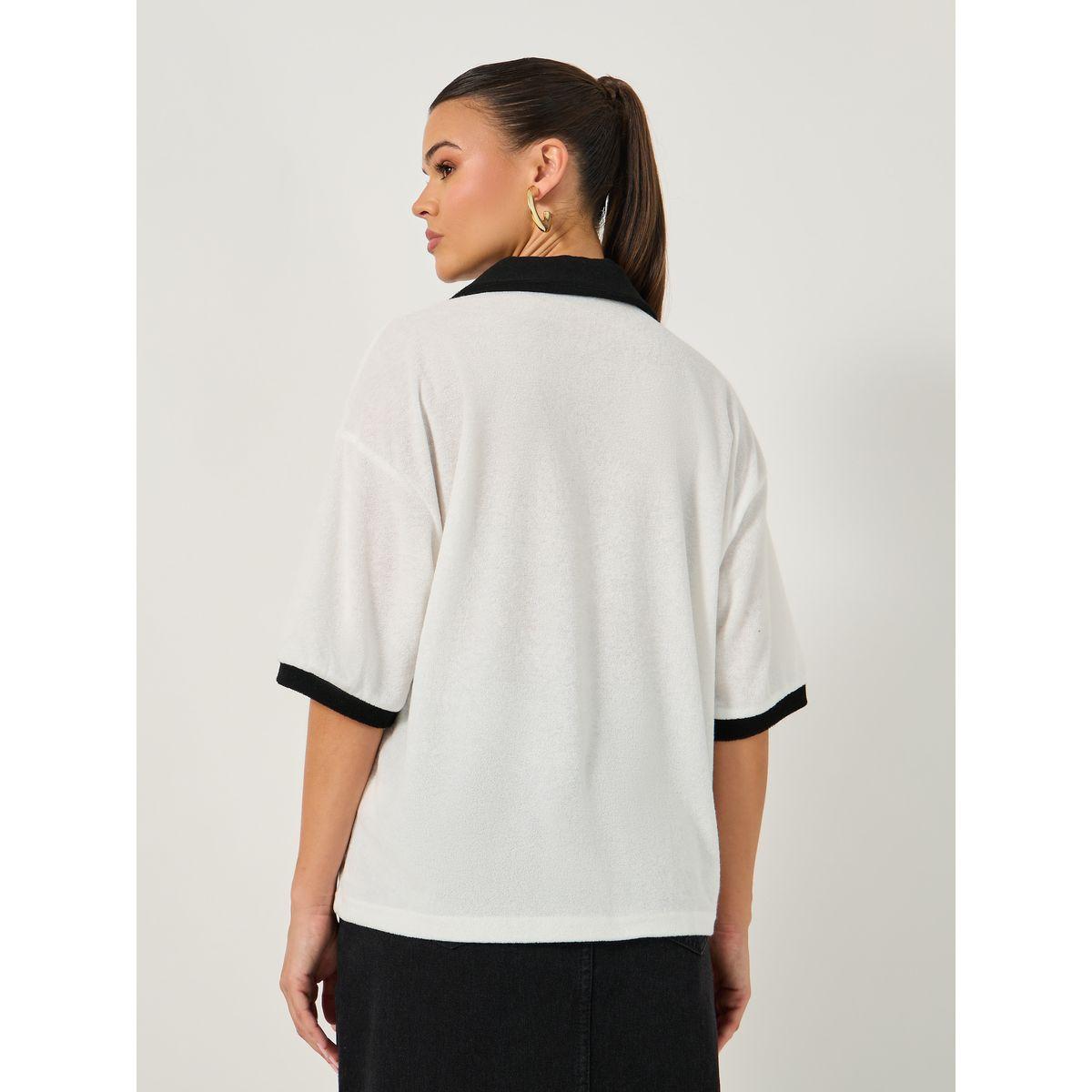 تيشيرت بولو بقصة بوكسي وأكمام قصيرة-women-clothing-tshirts-image-6