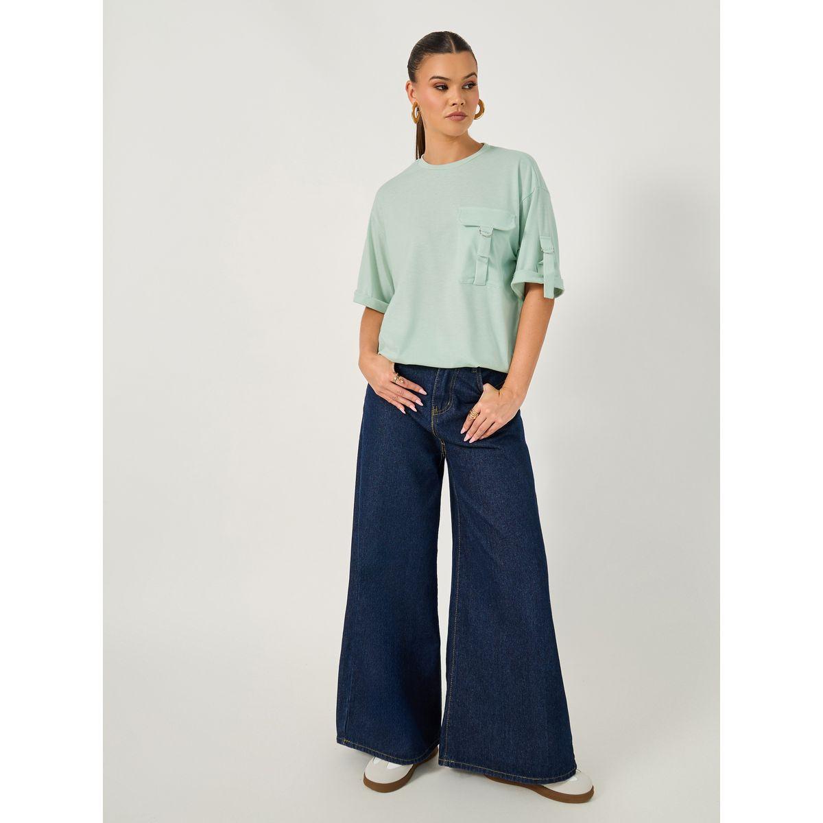 تيشيرت فضفاض بياقة دائرية وجيب-women-clothing-tshirts-image-3