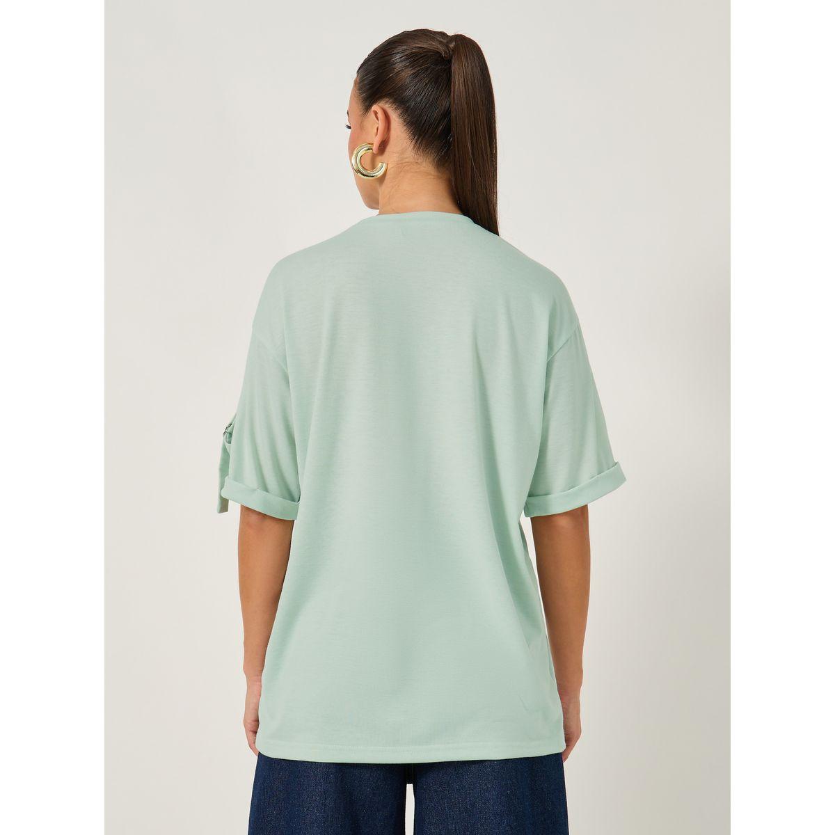 Styli Oversized Round Neck T-Shirt with Utility Pocket Detail-women-clothing-tshirts-image-6