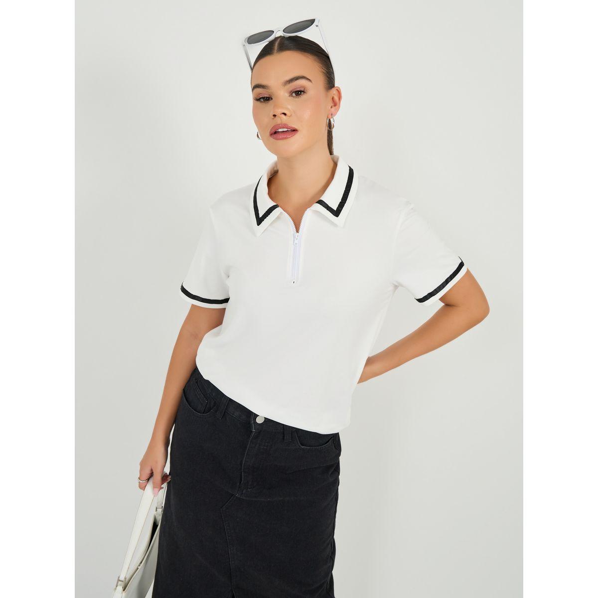 Regular Fit Striped Trims Polo T-Shirt-women-clothing-tshirts-image-1