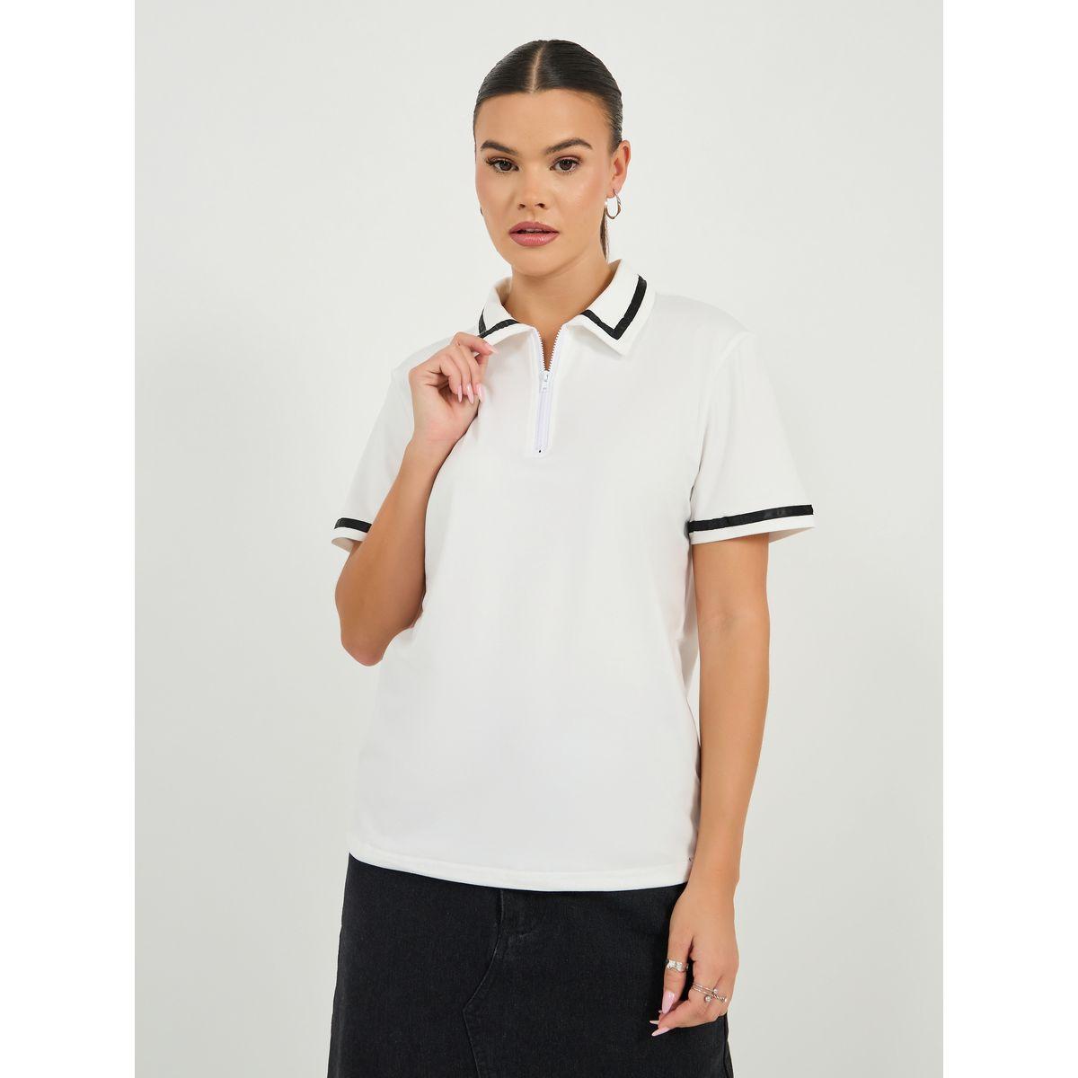Regular Fit Striped Trims Polo T-Shirt-women-clothing-tshirts-image-3