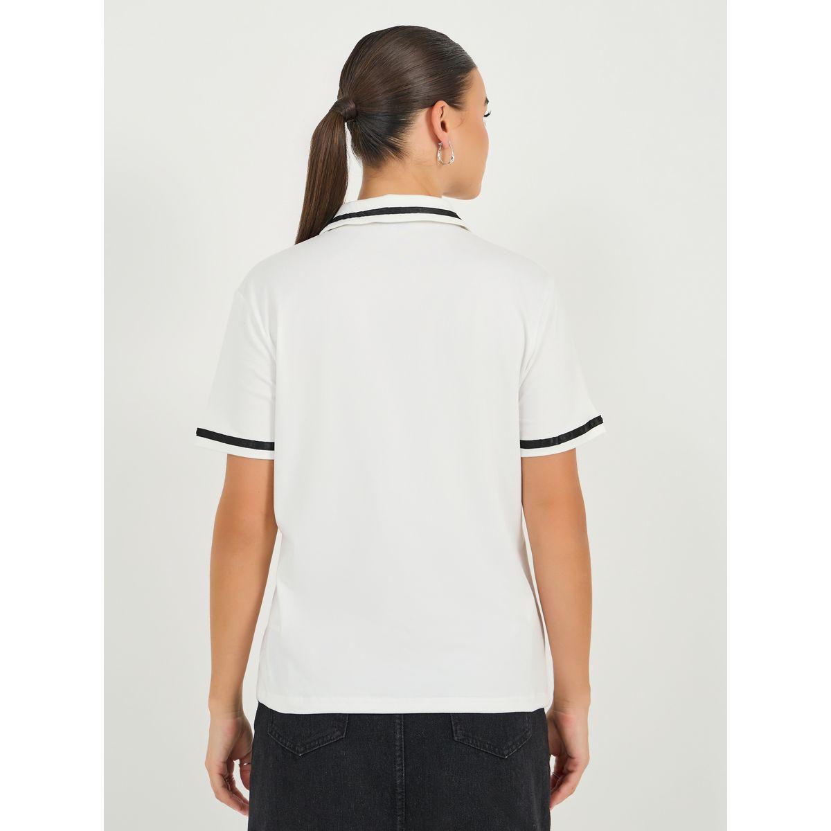 تي شيرت بولو بقصة عادية وحواف مخططة-women-clothing-tshirts-image-6
