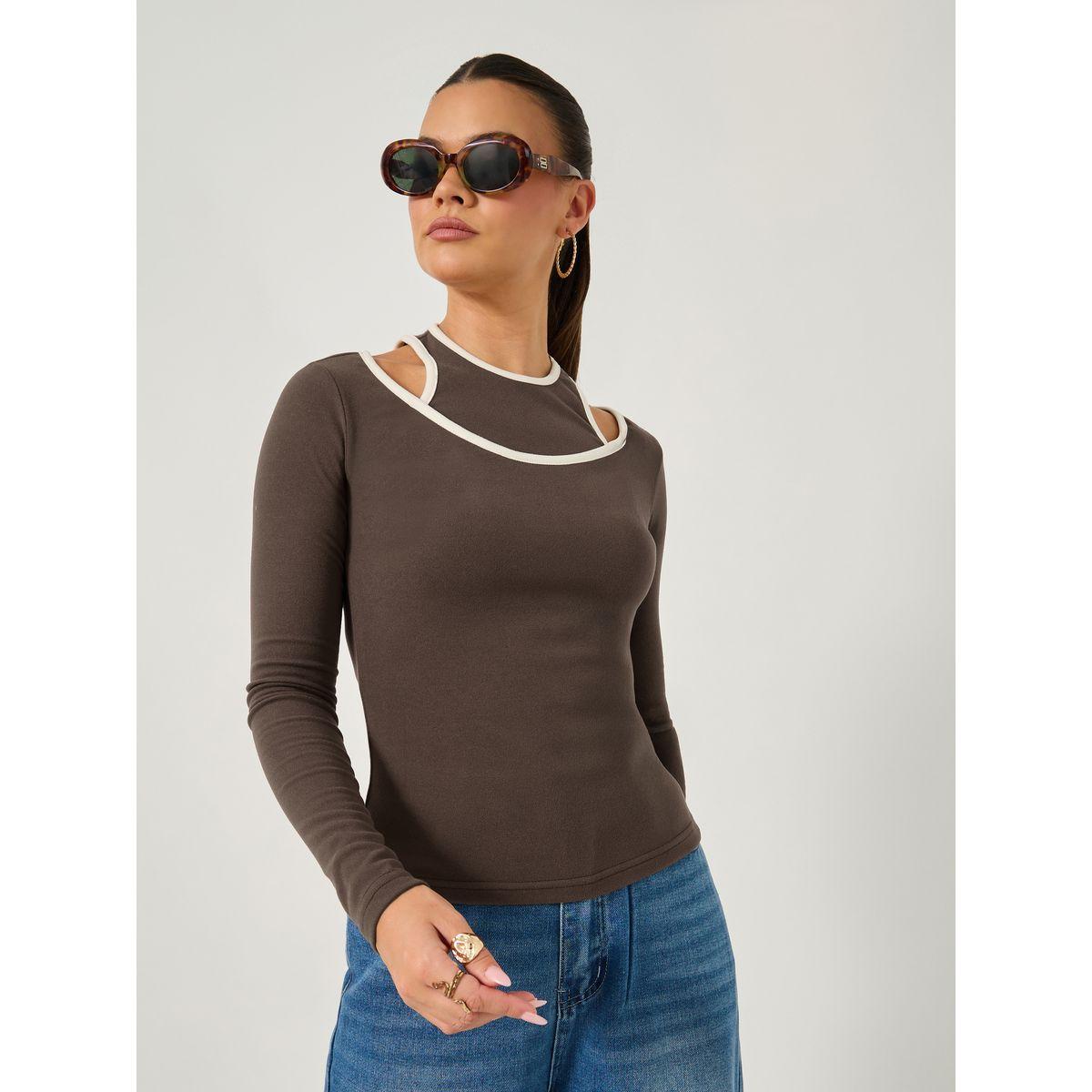 Styli Rib Knit Layered Long Sleeve Fitted T-Shirt-women-clothing-tshirts-image-1
