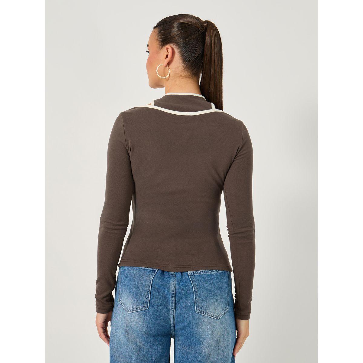 Styli Rib Knit Layered Long Sleeve Fitted T-Shirt-women-clothing-tshirts-image-6